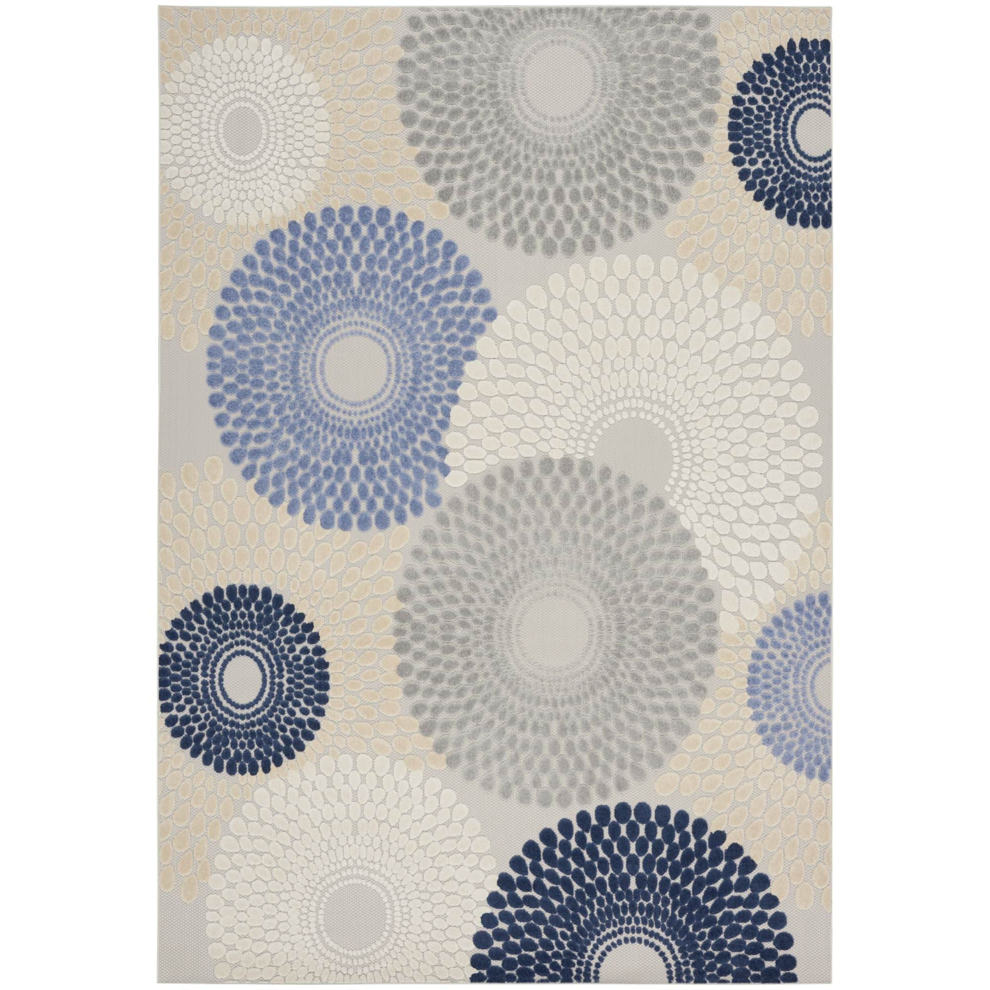 Blue Grey Geometric Indoor Outdoor Area Rug