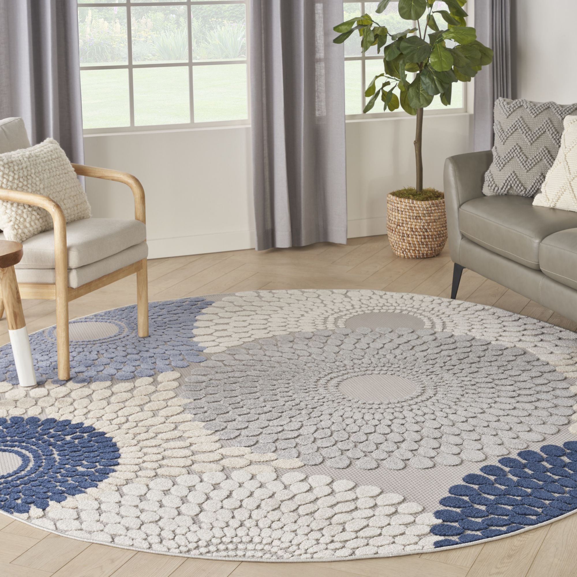 Blue Grey Geometric Indoor Outdoor Area Rug