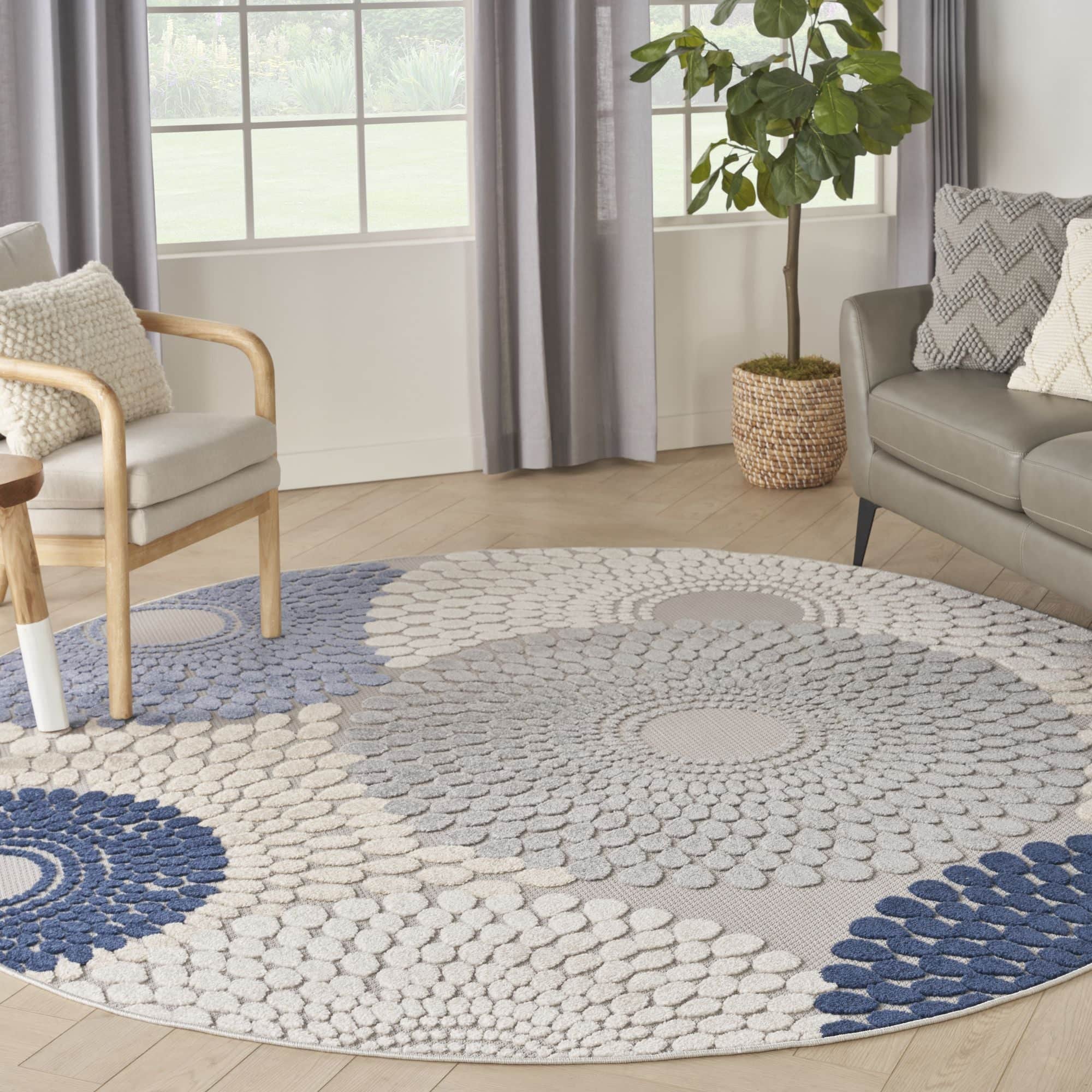 Blue Grey Geometric Indoor Outdoor Area Rug