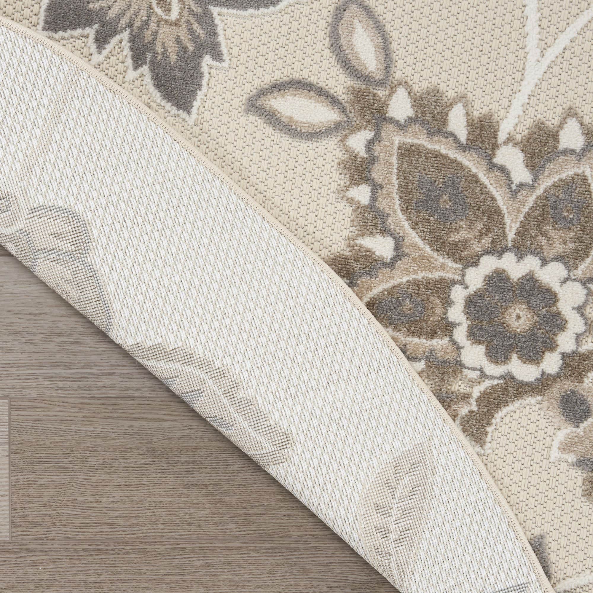 Beige Farmhouse Floral Indoor Outdoor Rug