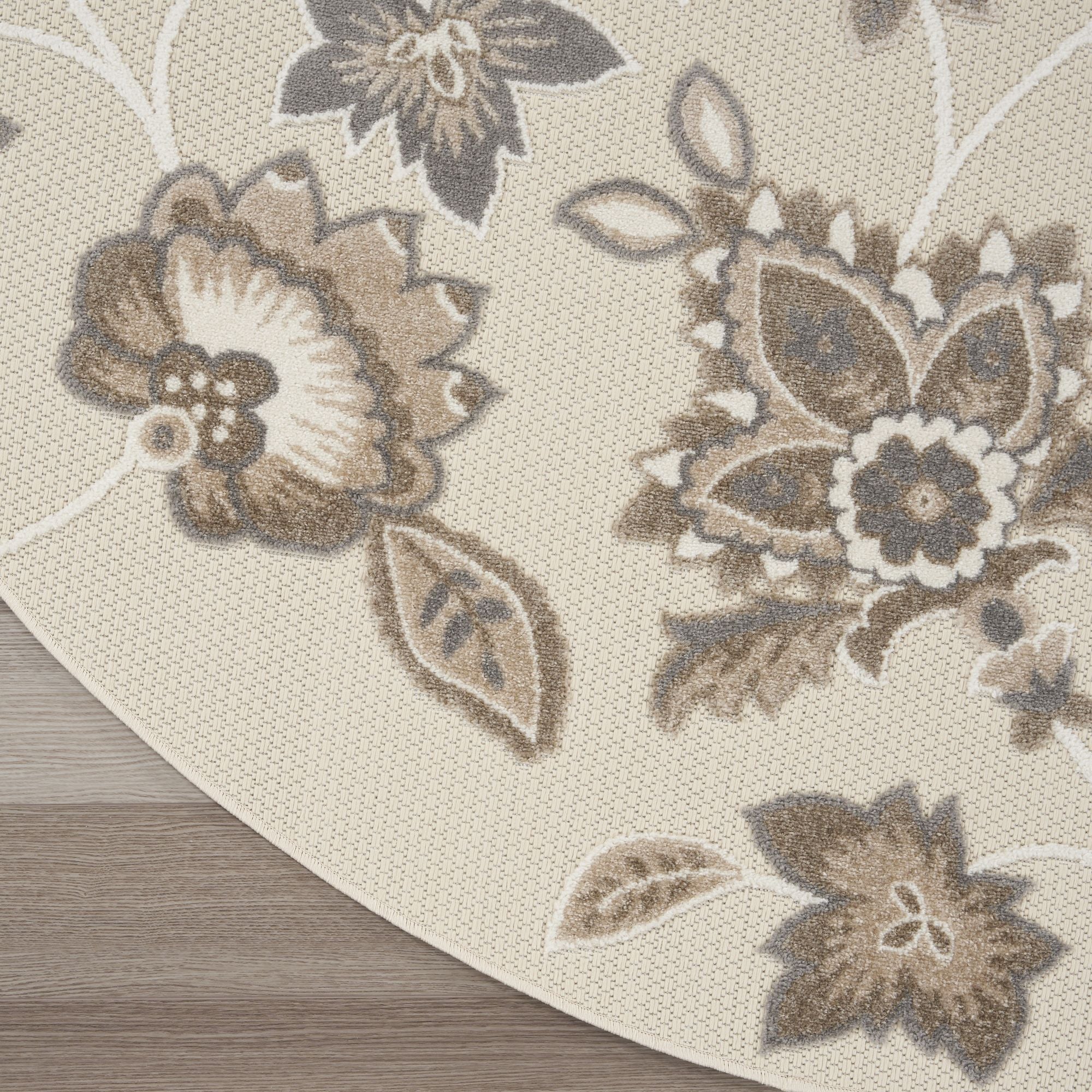 Beige Farmhouse Floral Indoor Outdoor Rug