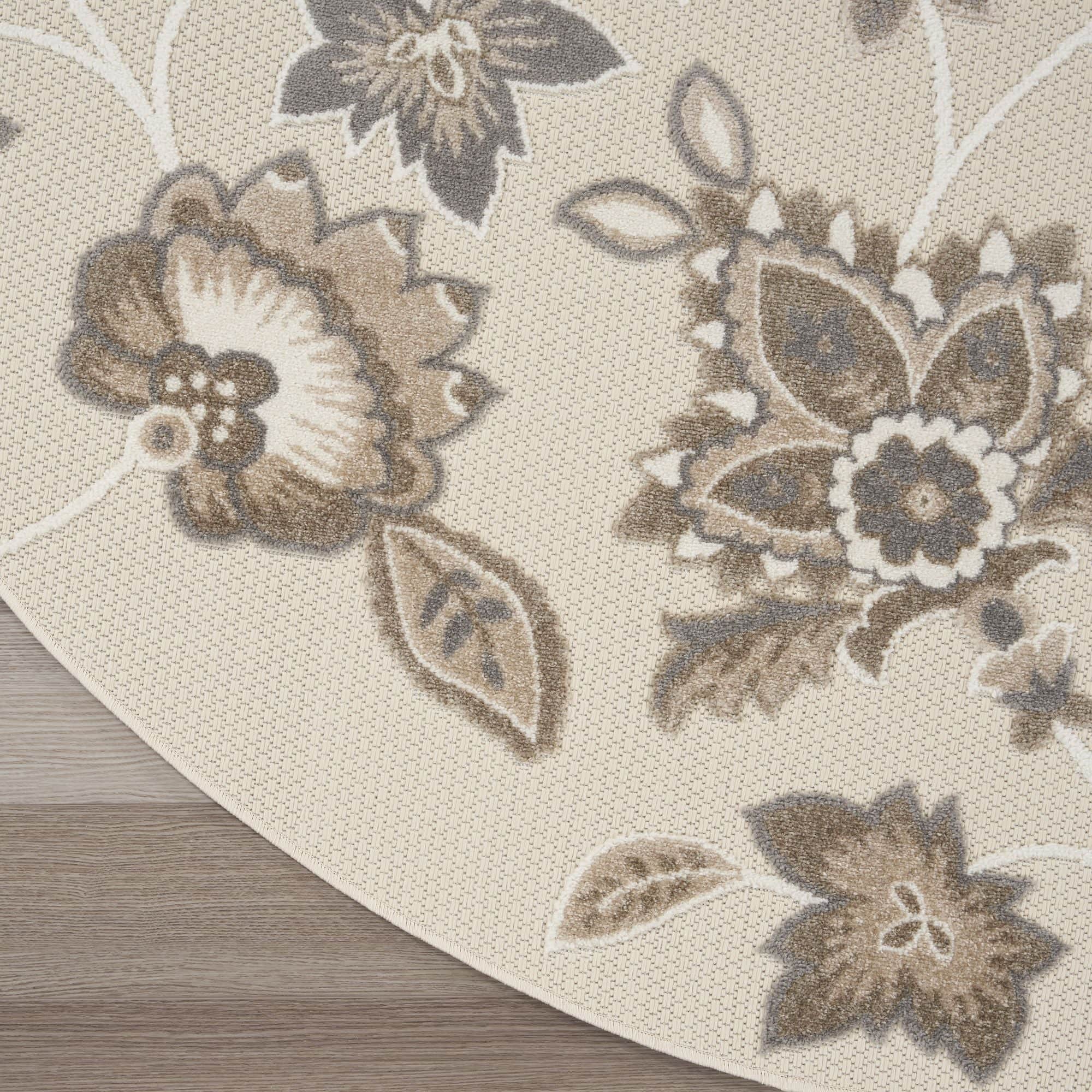 Beige Farmhouse Floral Indoor Outdoor Rug