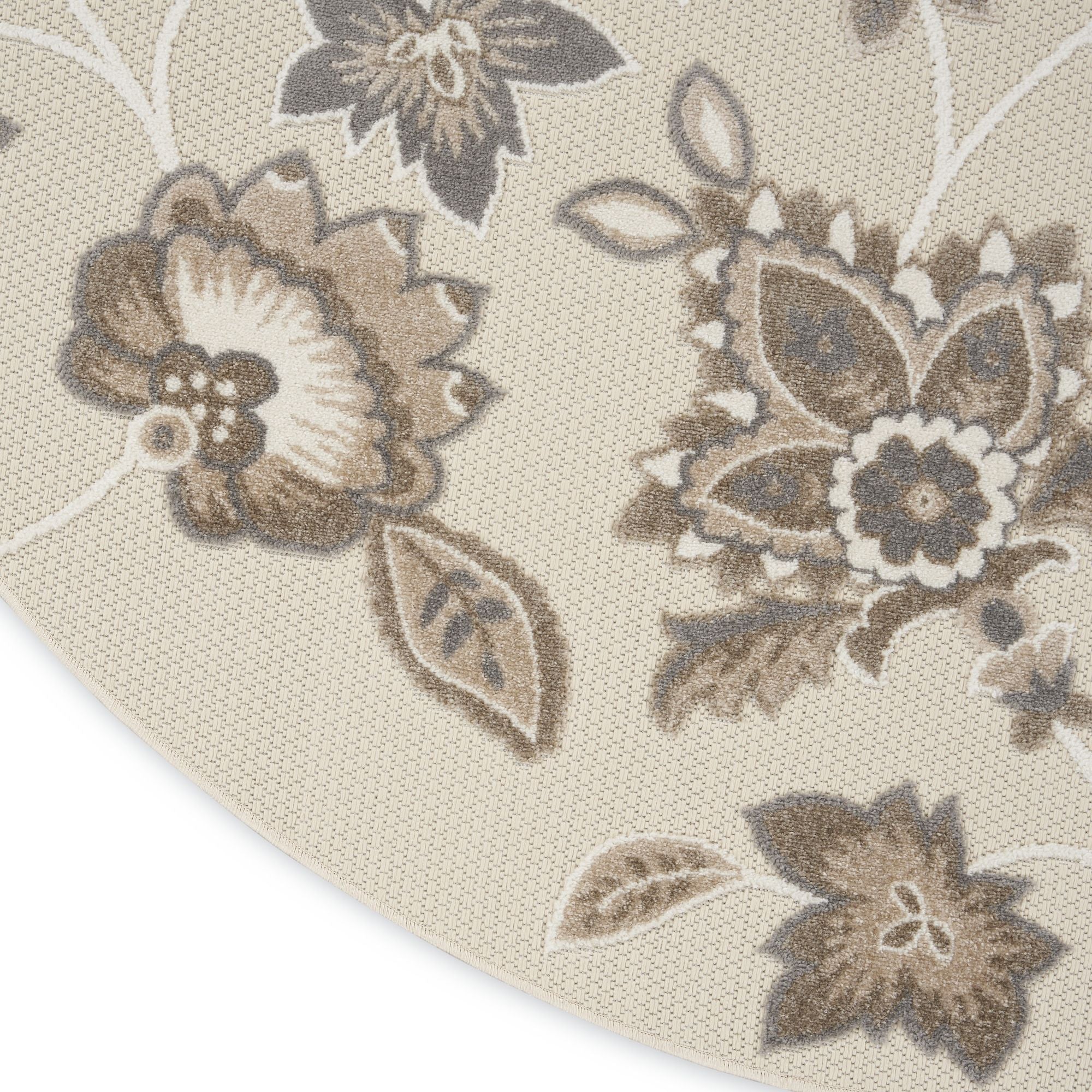 Beige Farmhouse Floral Indoor Outdoor Rug