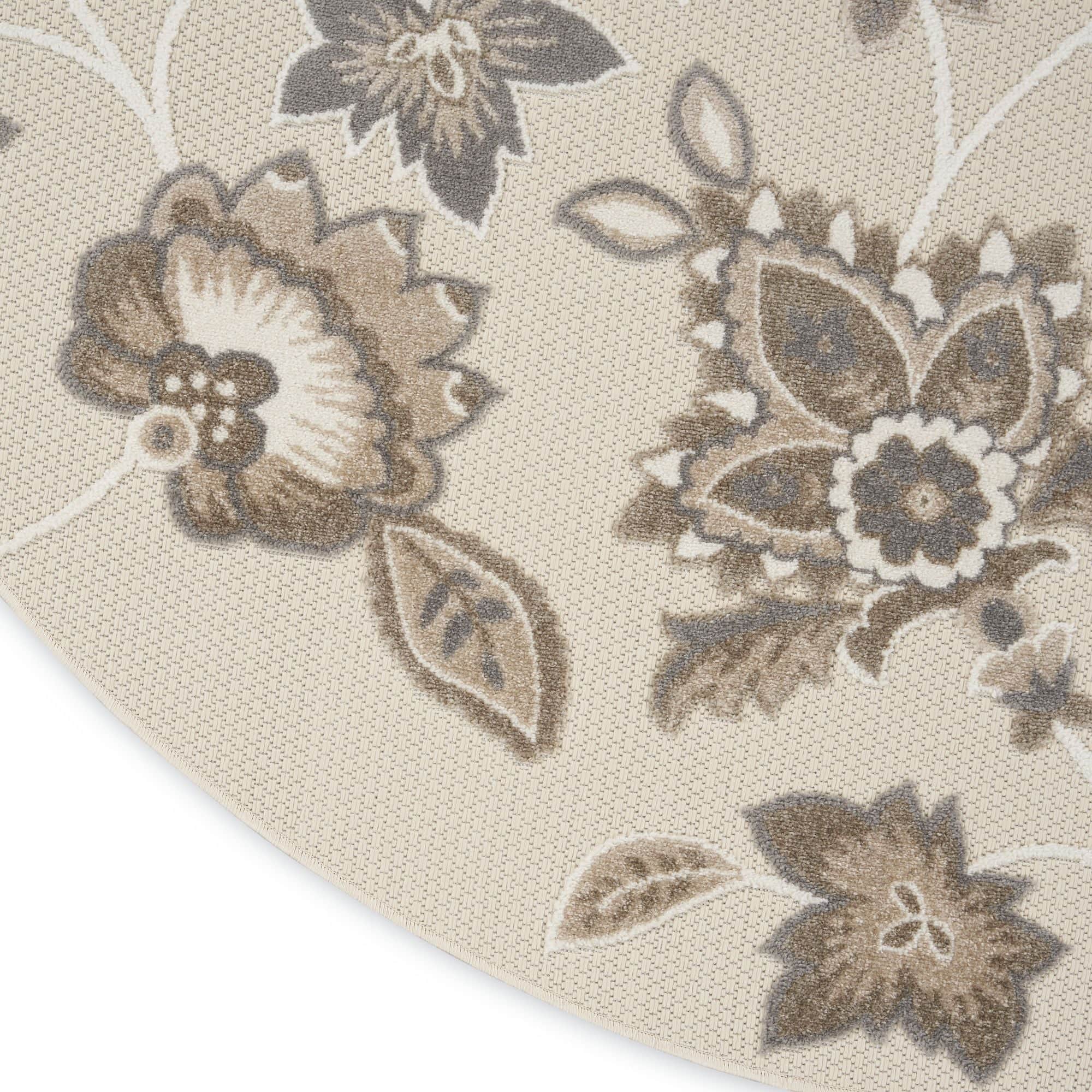 Beige Farmhouse Floral Indoor Outdoor Rug