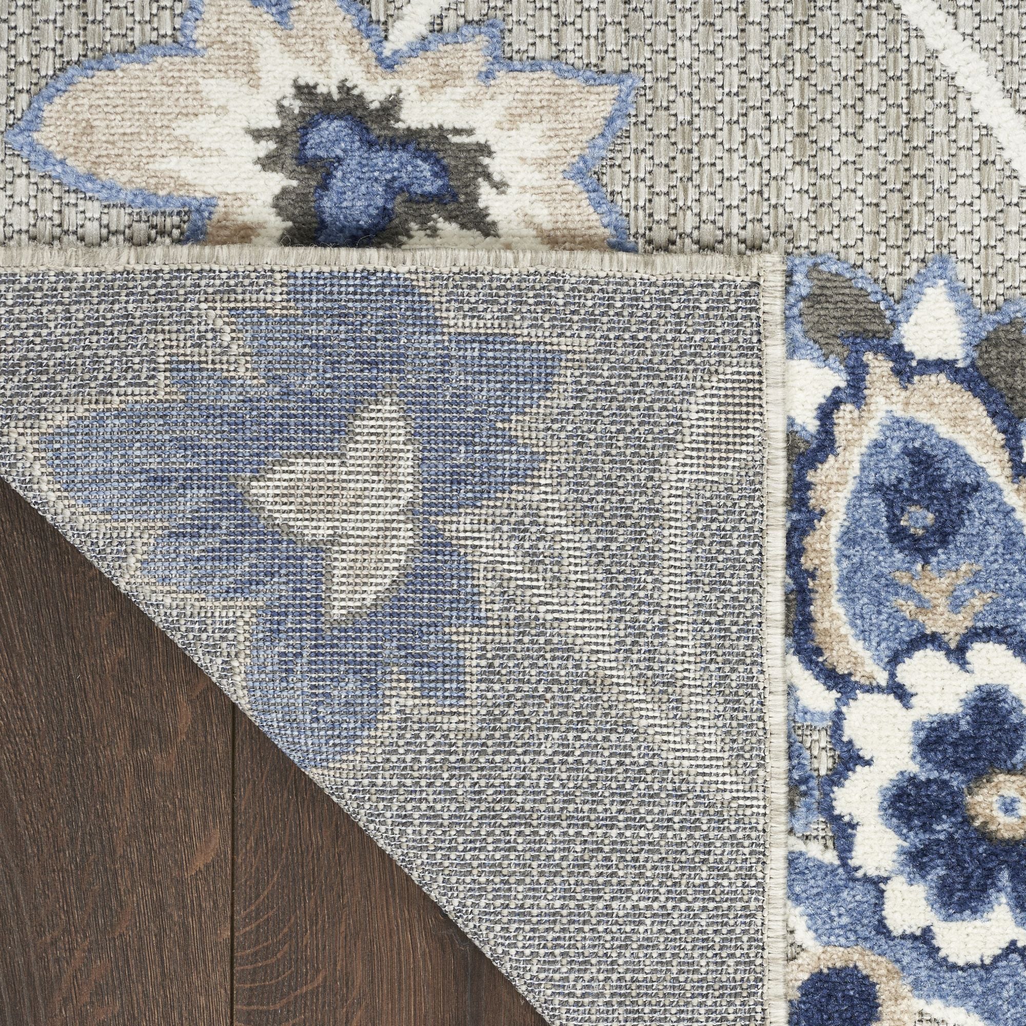 Blue Grey Farmhouse Floral Indoor Outdoor Rug