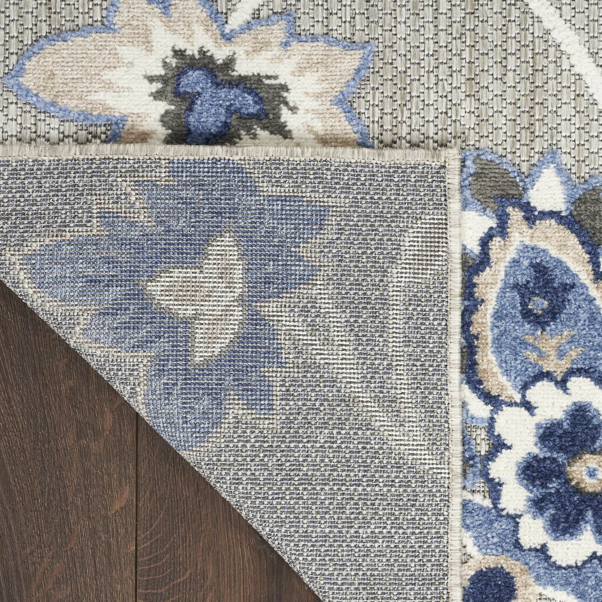 Blue Grey Farmhouse Floral Indoor Outdoor Rug