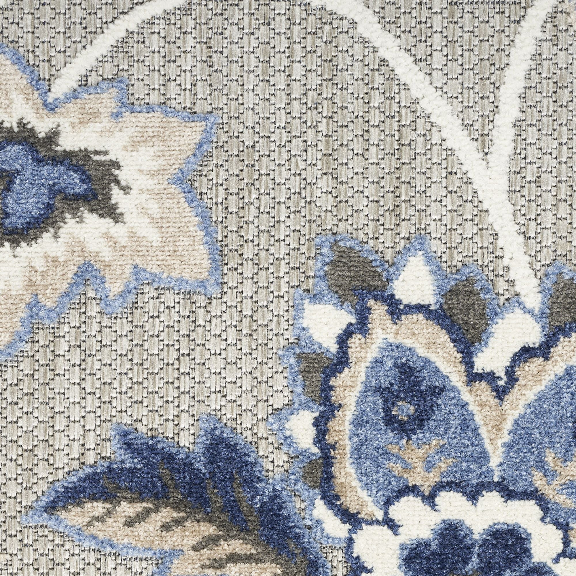 Blue Grey Farmhouse Floral Indoor Outdoor Rug