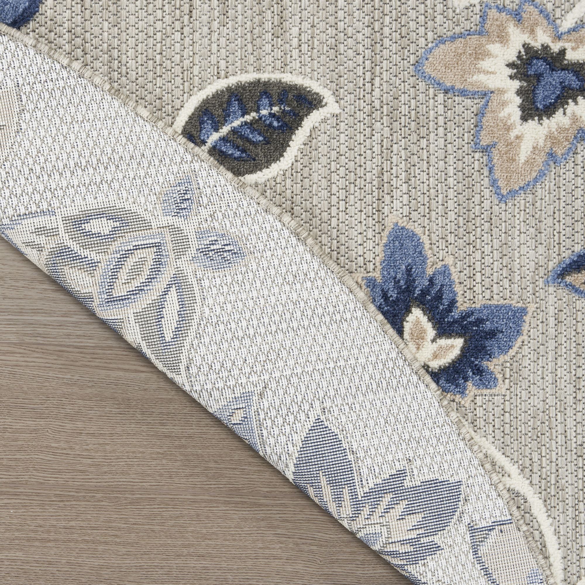 Blue Grey Farmhouse Floral Indoor Outdoor Rug