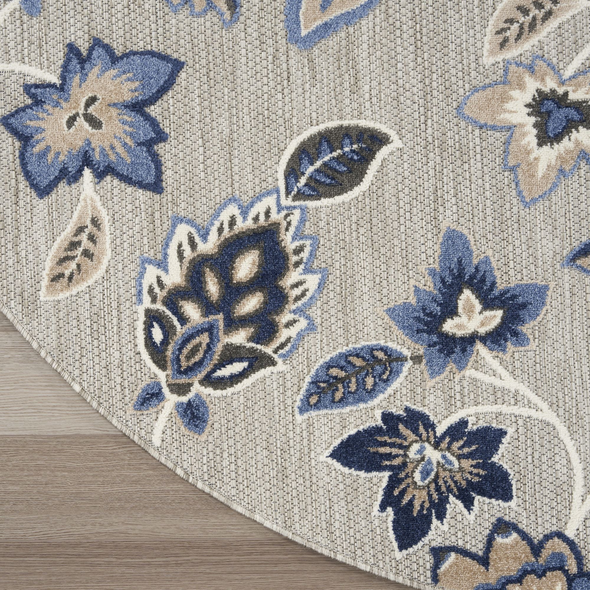 Blue Grey Farmhouse Floral Indoor Outdoor Rug