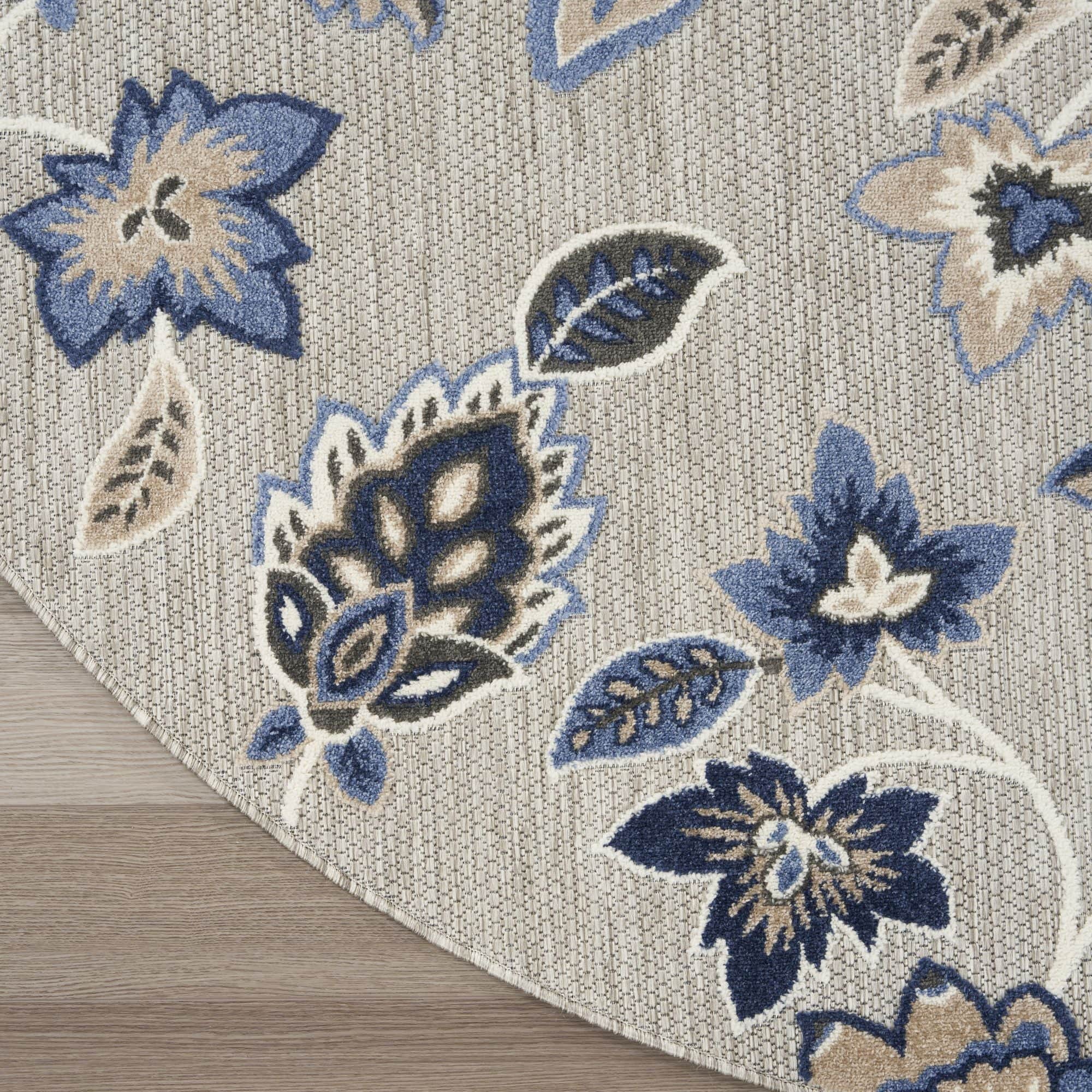 Blue Grey Farmhouse Floral Indoor Outdoor Rug