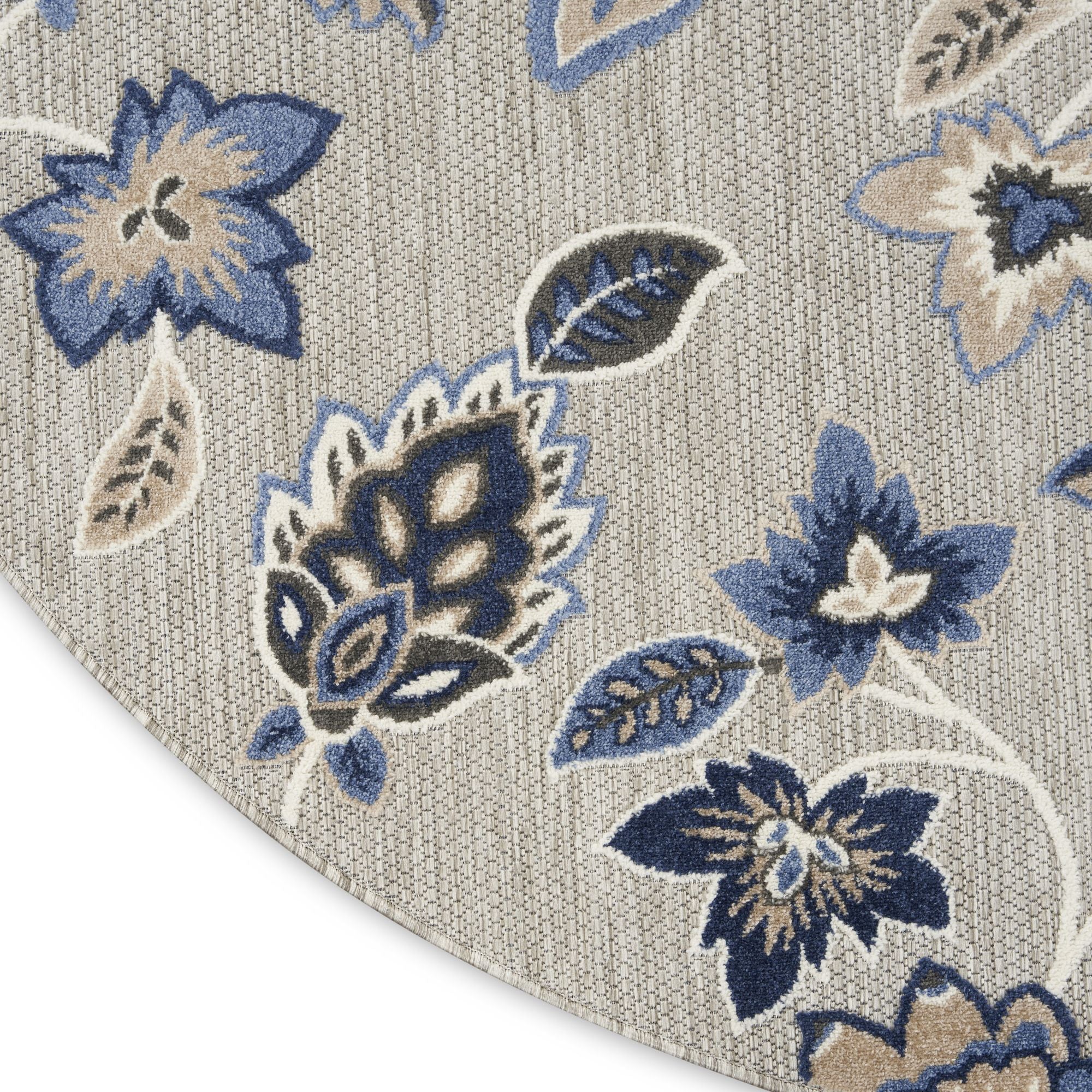 Blue Grey Farmhouse Floral Indoor Outdoor Rug