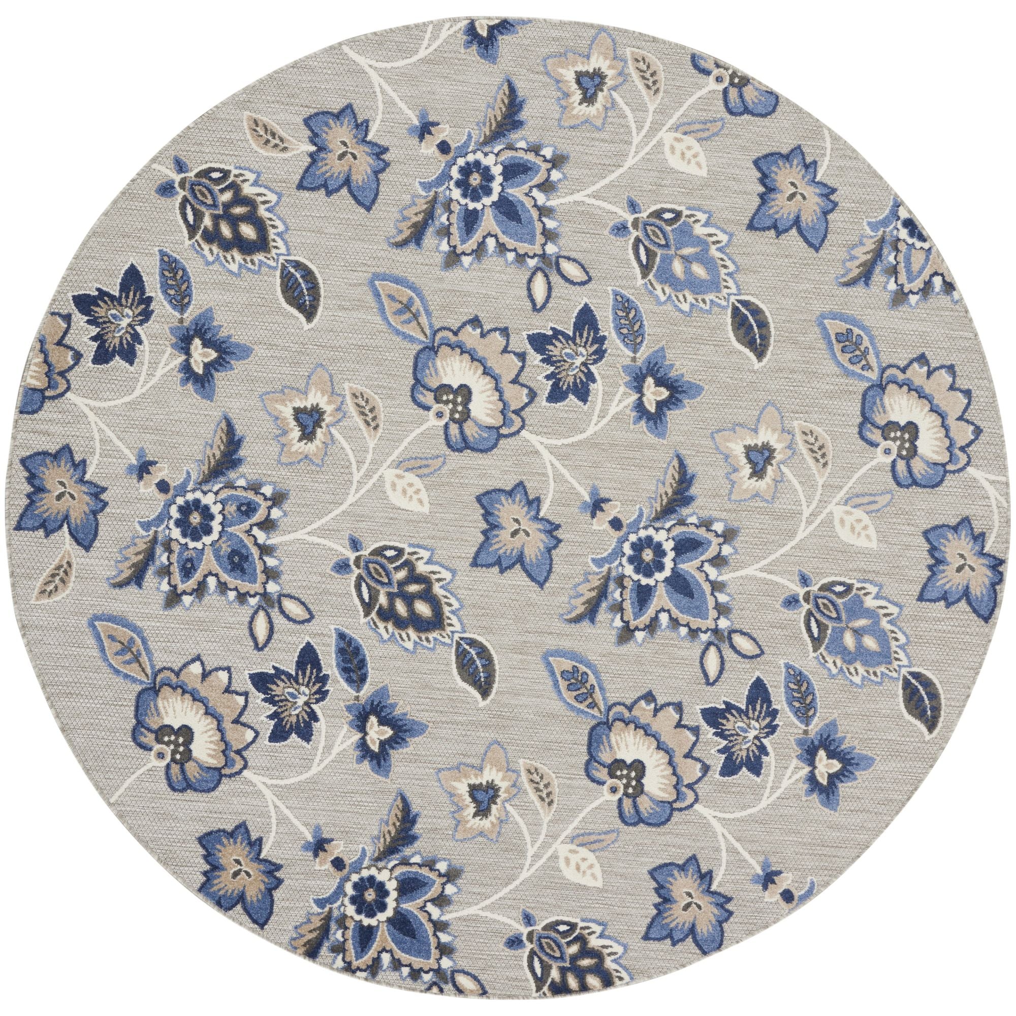 Blue Grey Farmhouse Floral Indoor Outdoor Rug