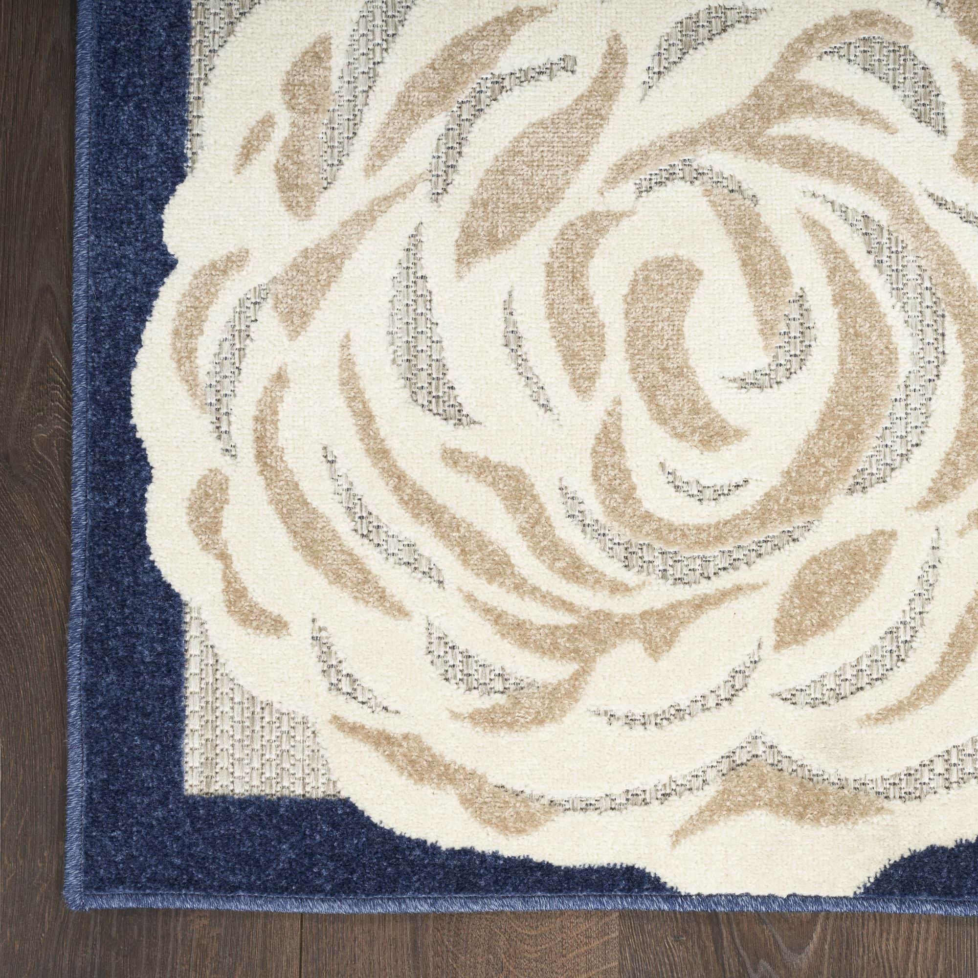 Blue Grey Contemporary Indoor-Outdoor Floral Area Rug