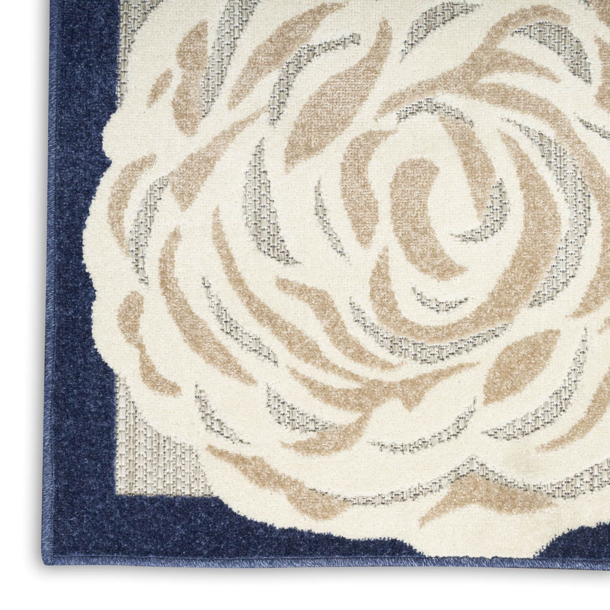 Blue Grey Contemporary Indoor-Outdoor Floral Area Rug