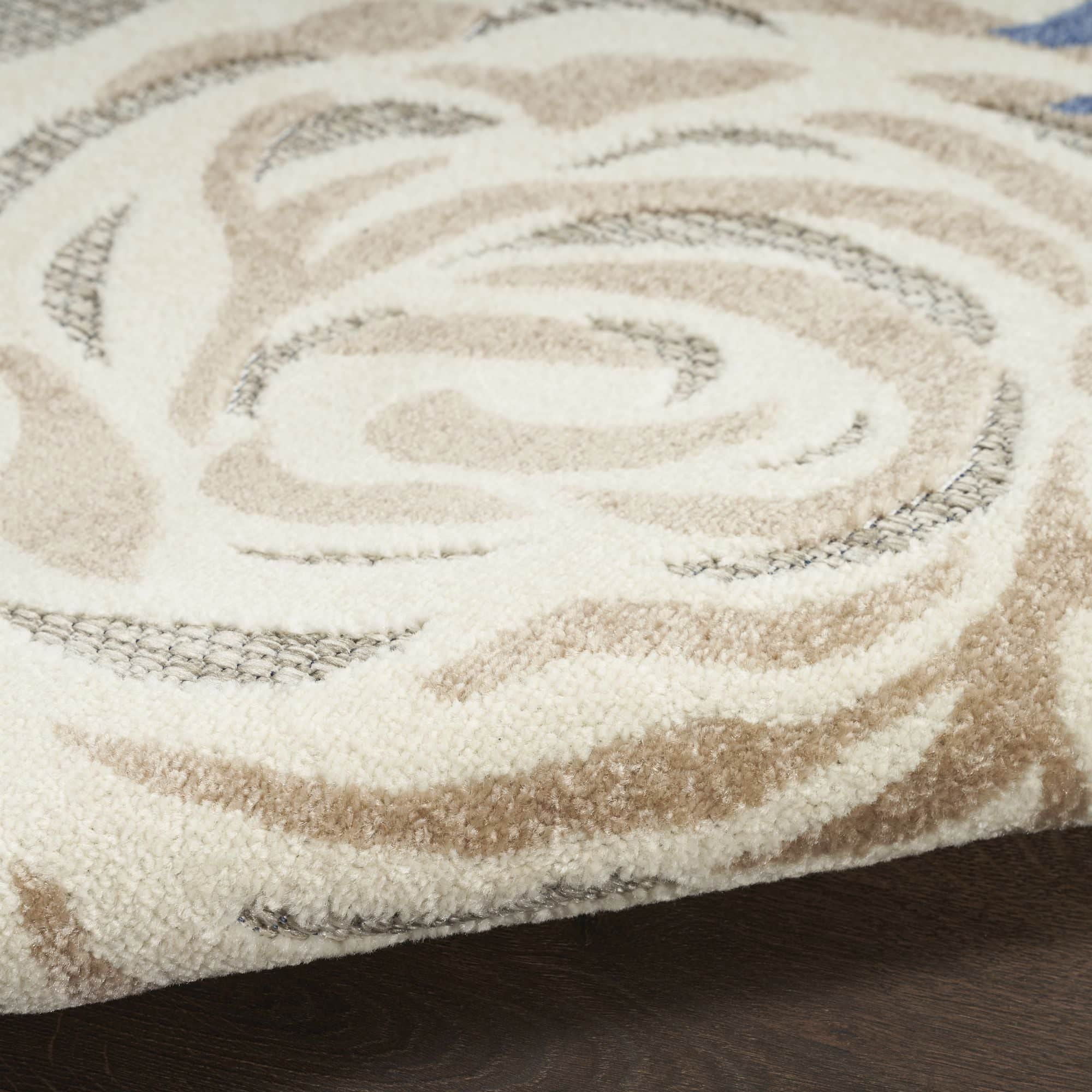 Blue Grey Contemporary Indoor-Outdoor Floral Area Rug
