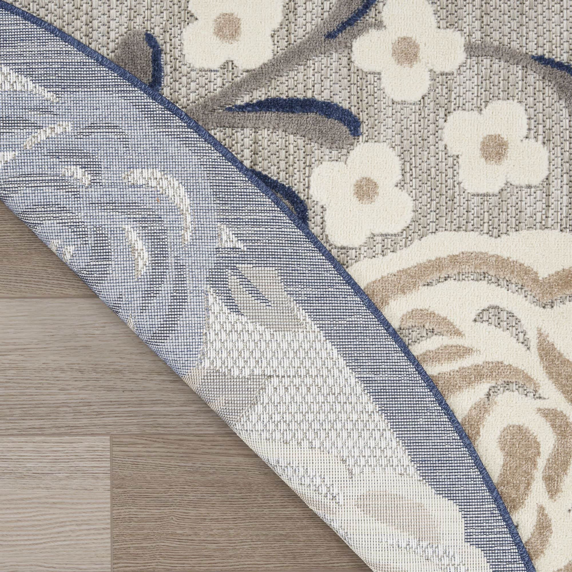 Blue Grey Contemporary Indoor-Outdoor Floral Area Rug