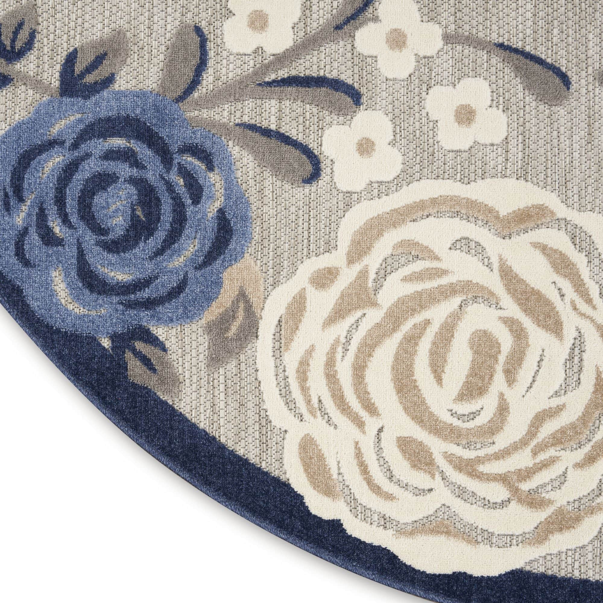 Blue Grey Contemporary Indoor-Outdoor Floral Area Rug