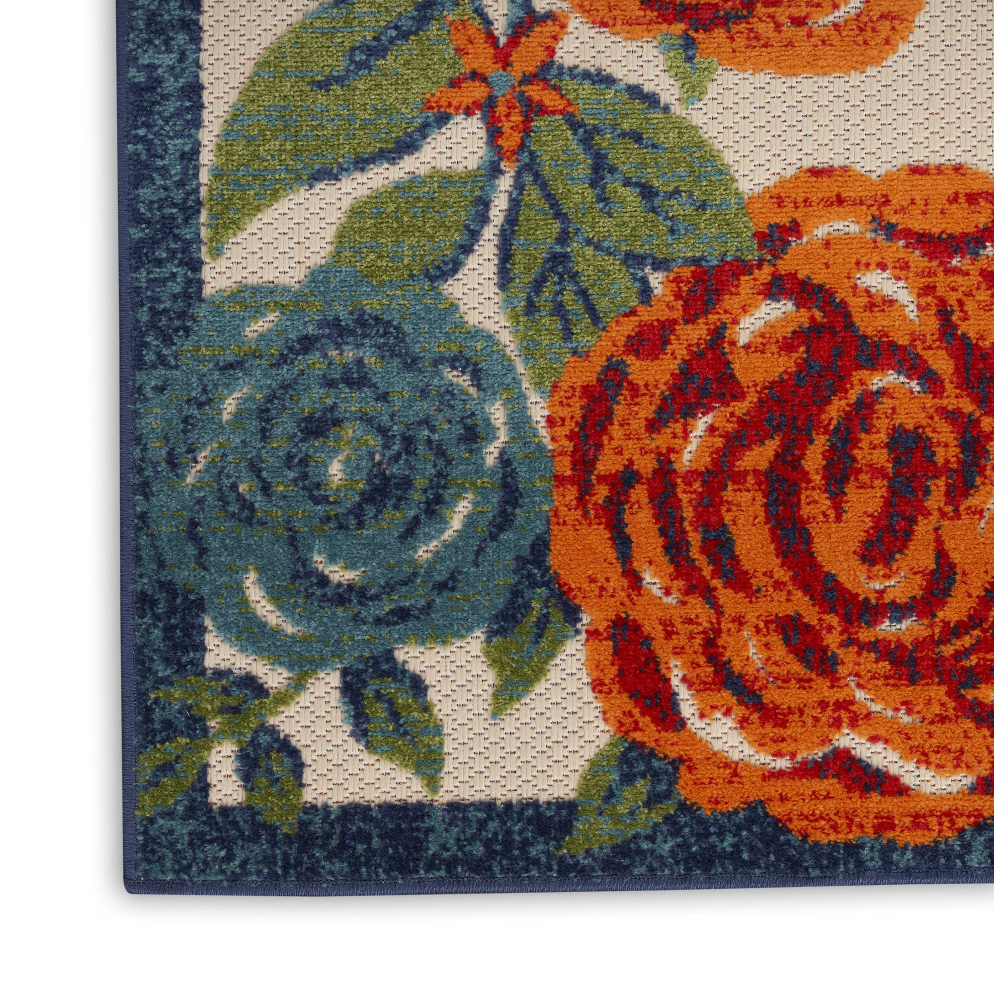 Ivory Multicolor Contemporary Indoor-Outdoor Floral Area Rug