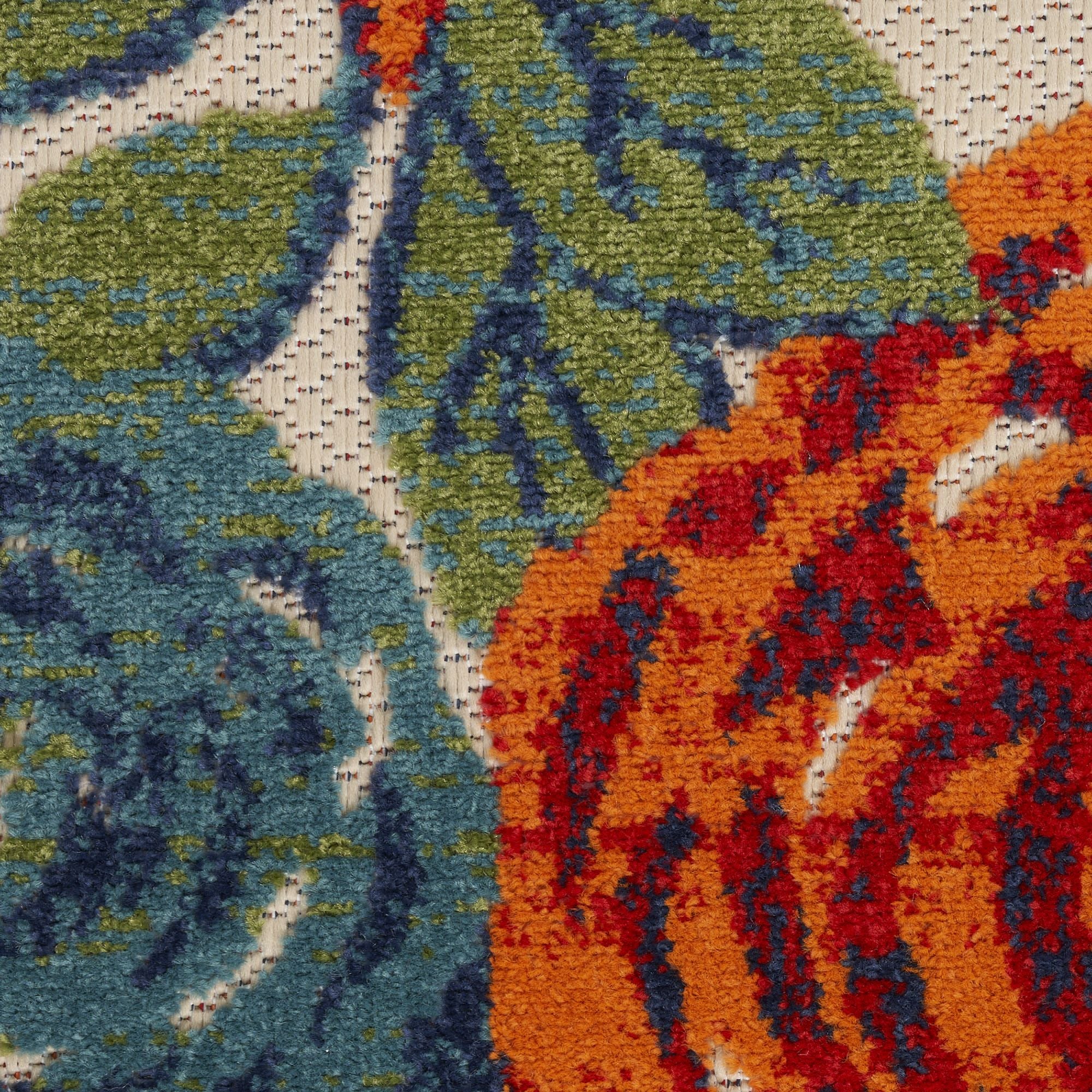Ivory Multicolor Contemporary Indoor-Outdoor Floral Area Rug