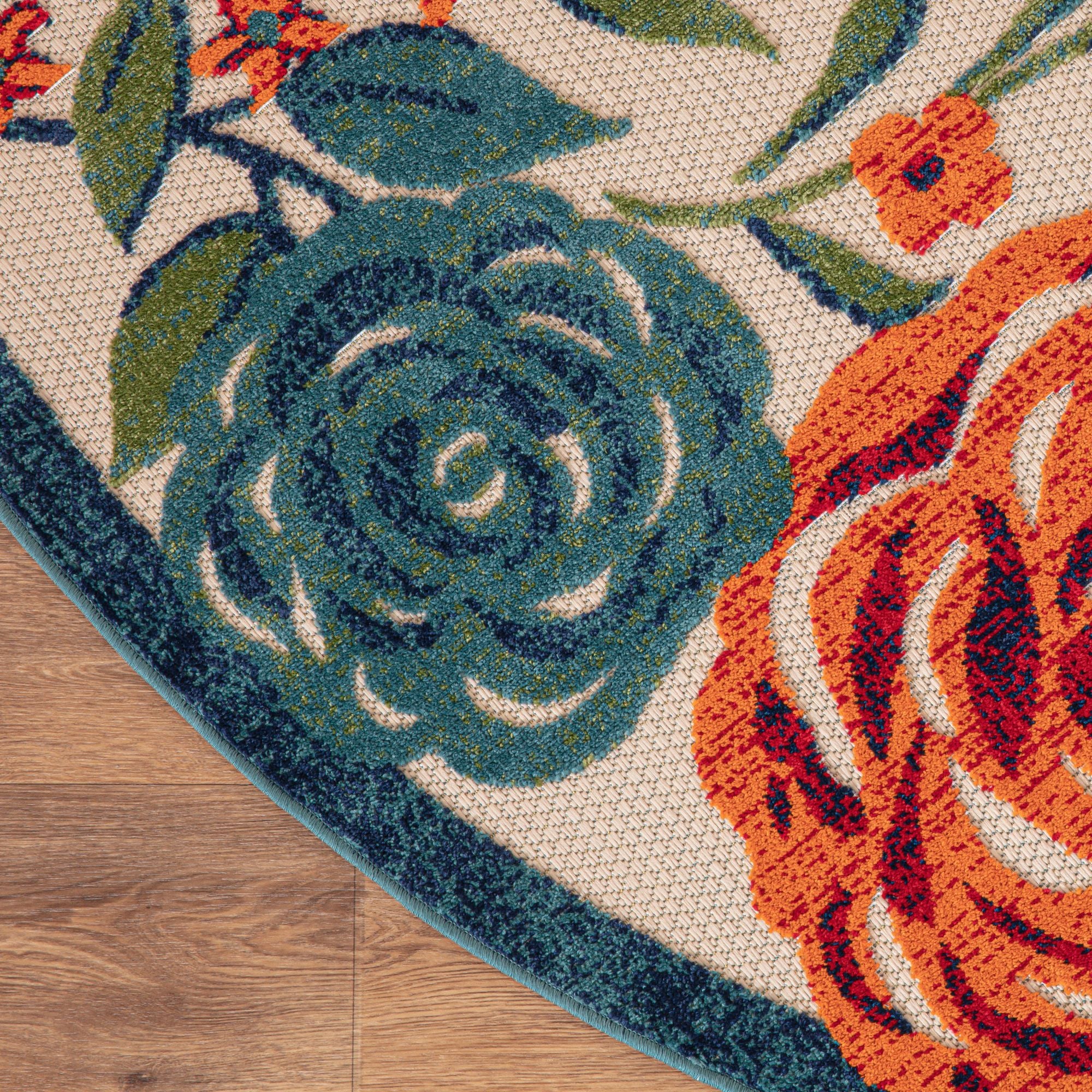 Ivory Multicolor Contemporary Indoor-Outdoor Floral Area Rug