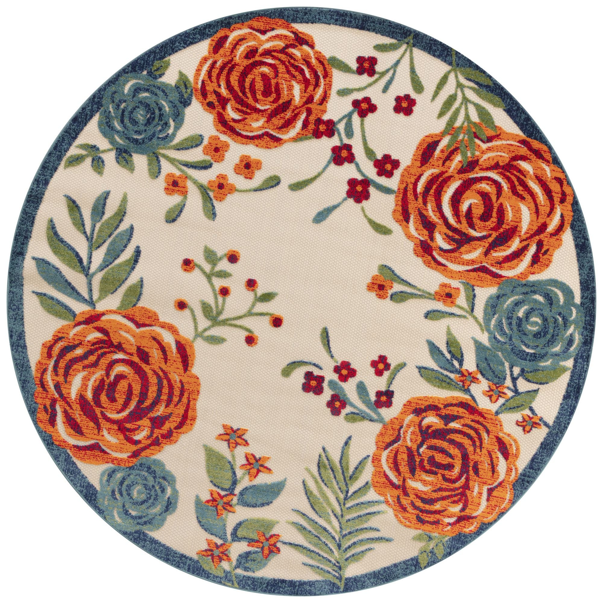 Ivory Multicolor Contemporary Indoor-Outdoor Floral Area Rug