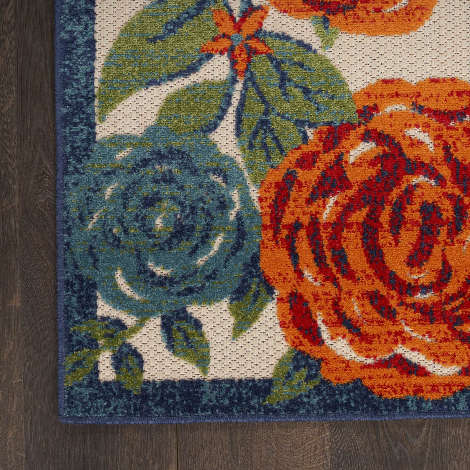 Ivory Multicolor Contemporary Indoor-Outdoor Floral Area Rug