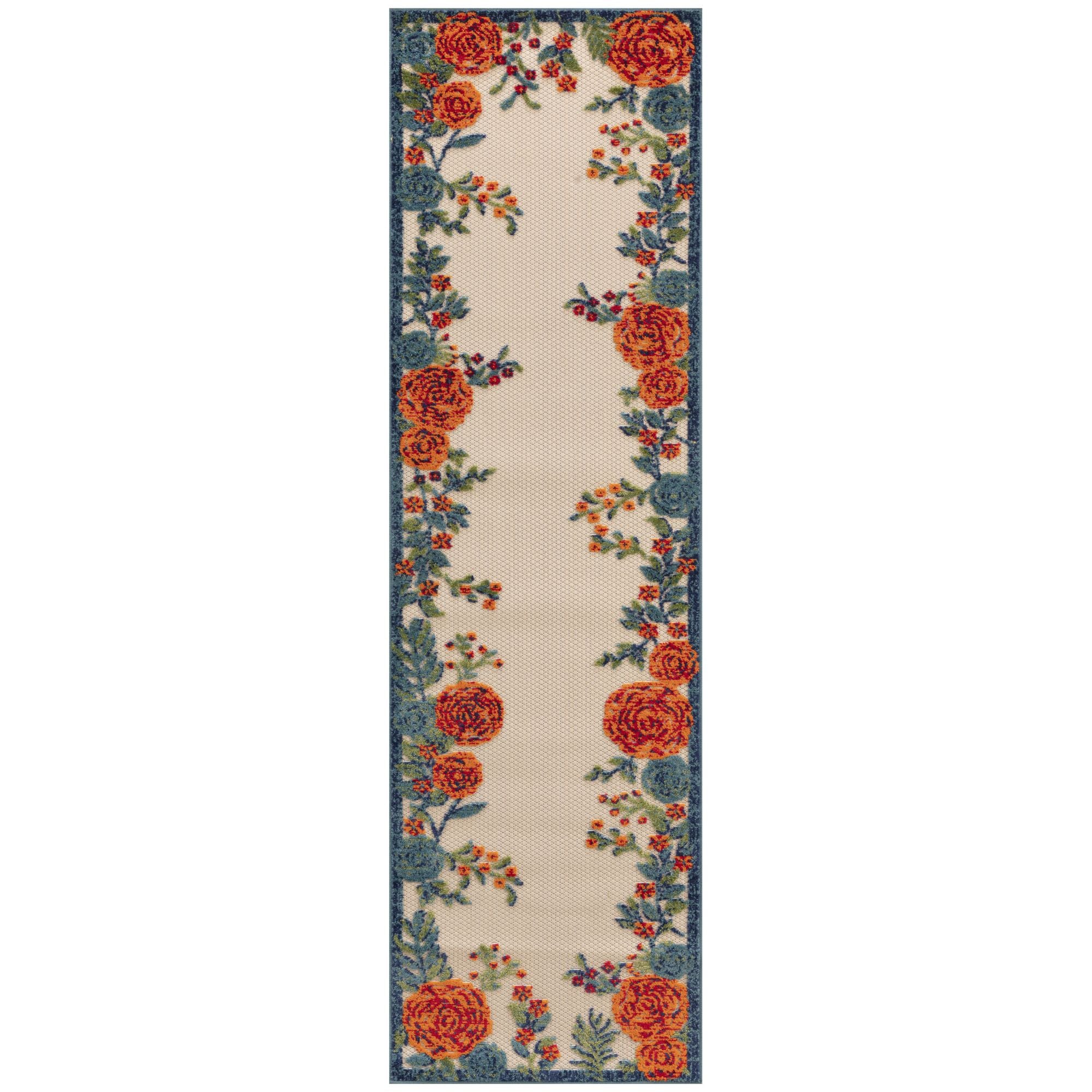 Ivory Multicolor Contemporary Indoor-Outdoor Floral Area Rug