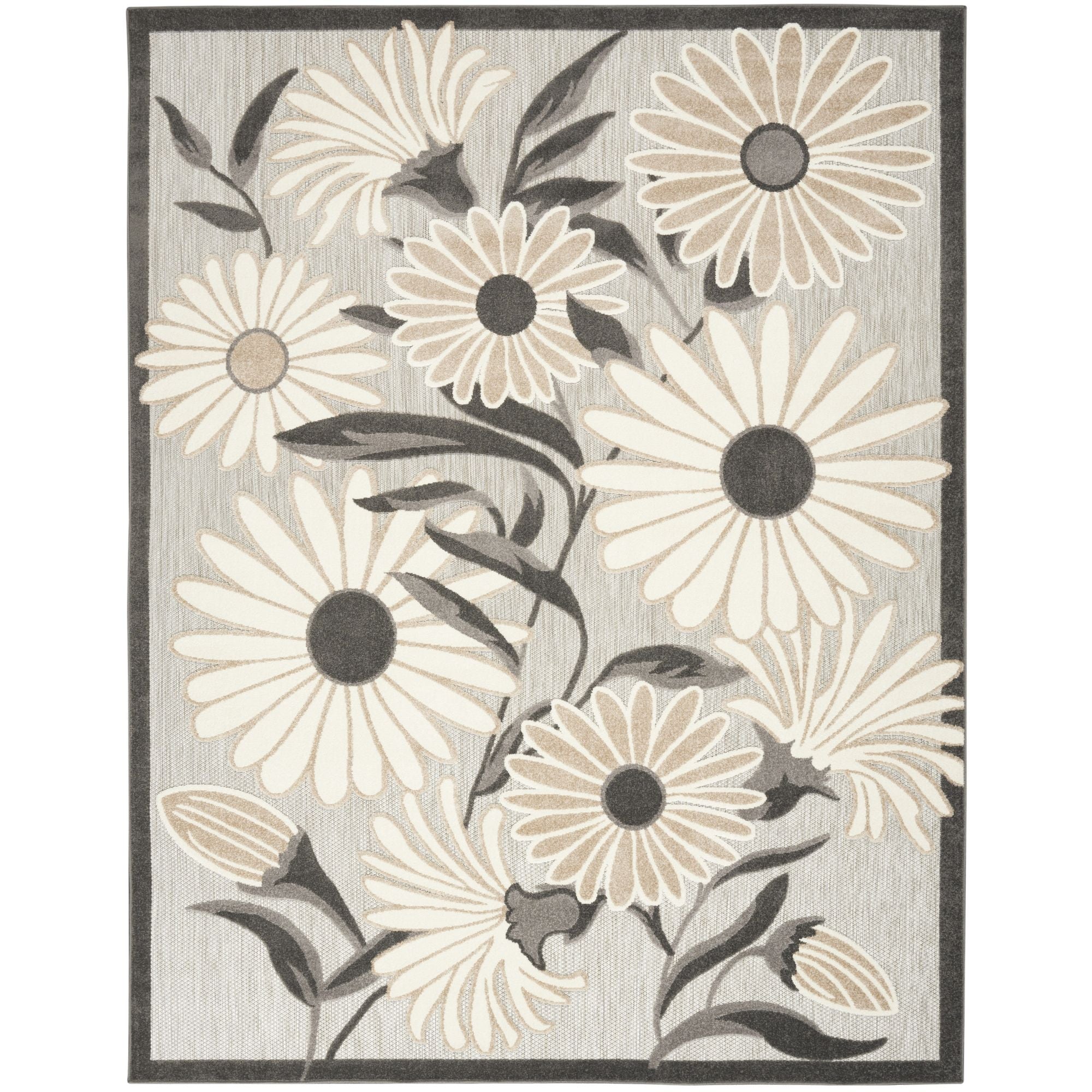 Beige Contemporary Indoor Outdoor Floral Area Rug