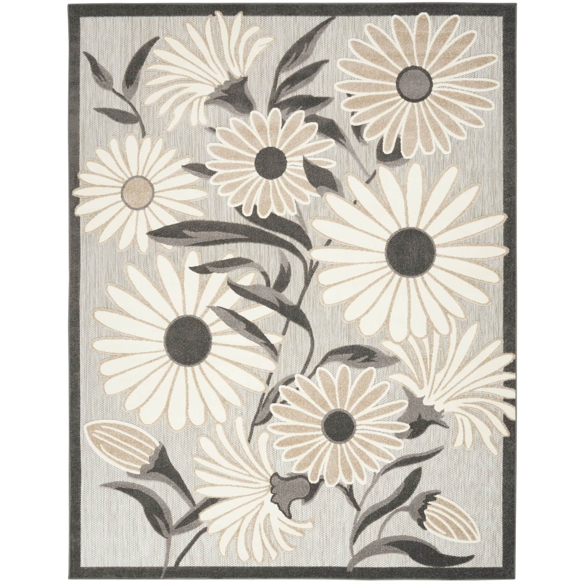 Beige Contemporary Indoor Outdoor Floral Area Rug
