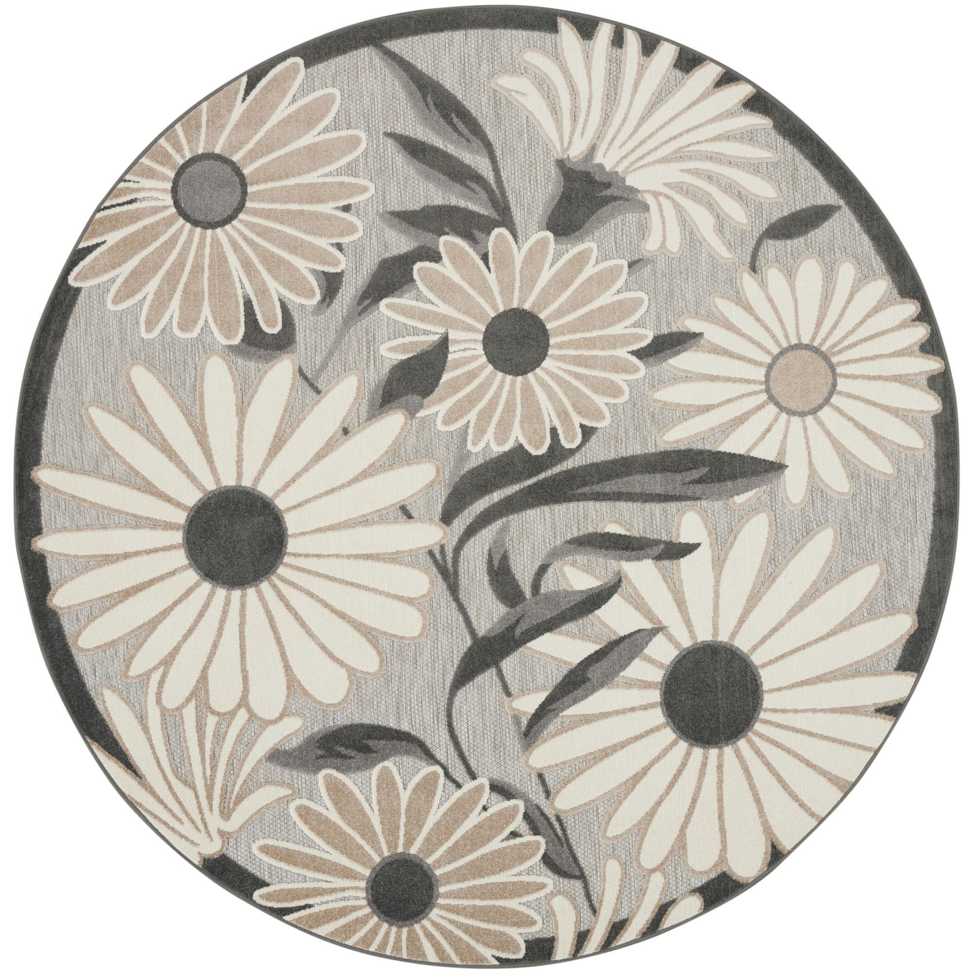 Beige Contemporary Indoor Outdoor Floral Area Rug