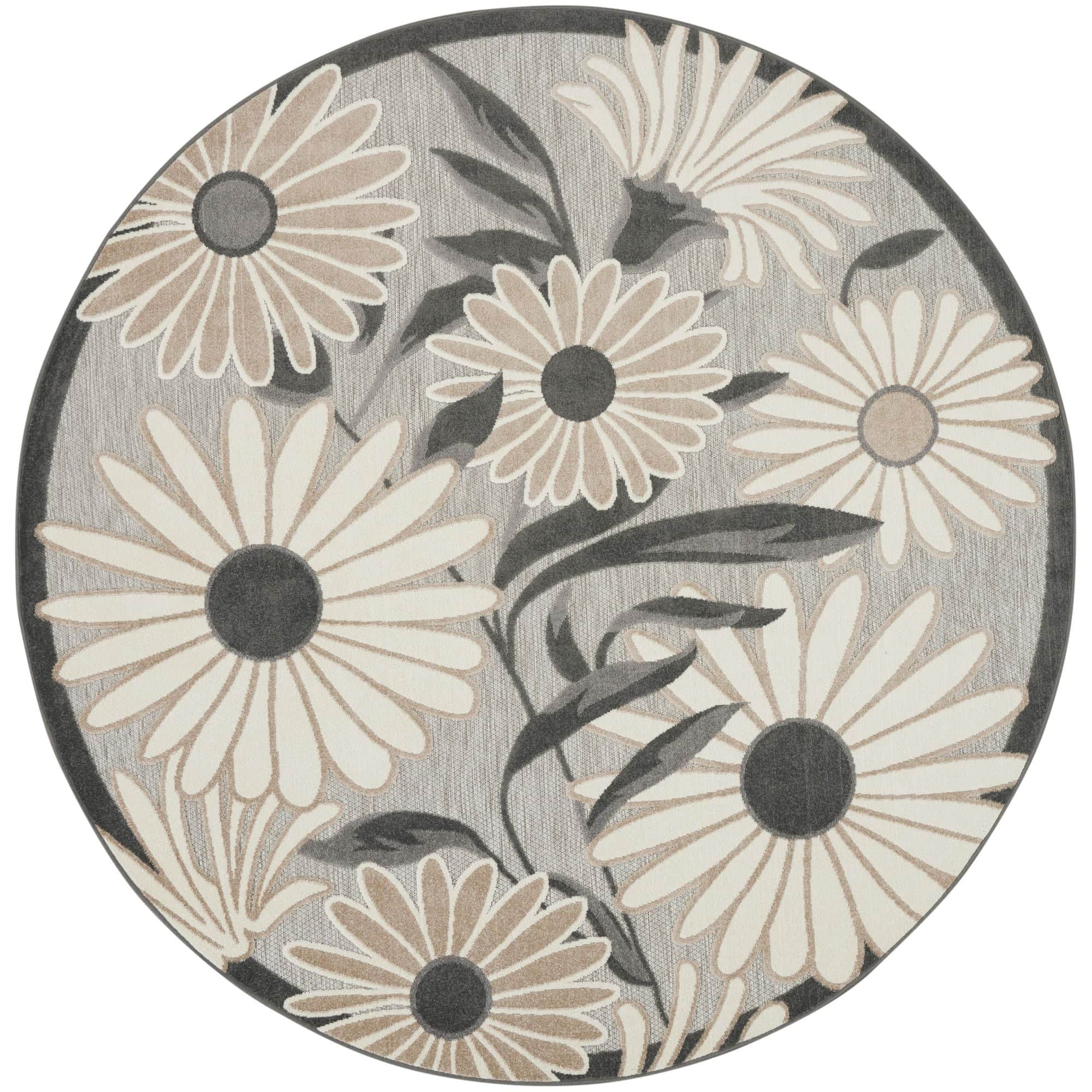 Beige Contemporary Indoor Outdoor Floral Area Rug