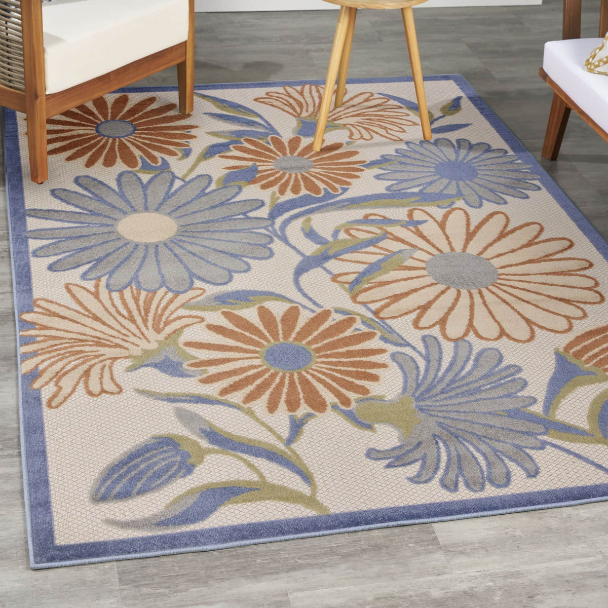 Beige Multicolor Contemporary Indoor Outdoor Floral Area Rug