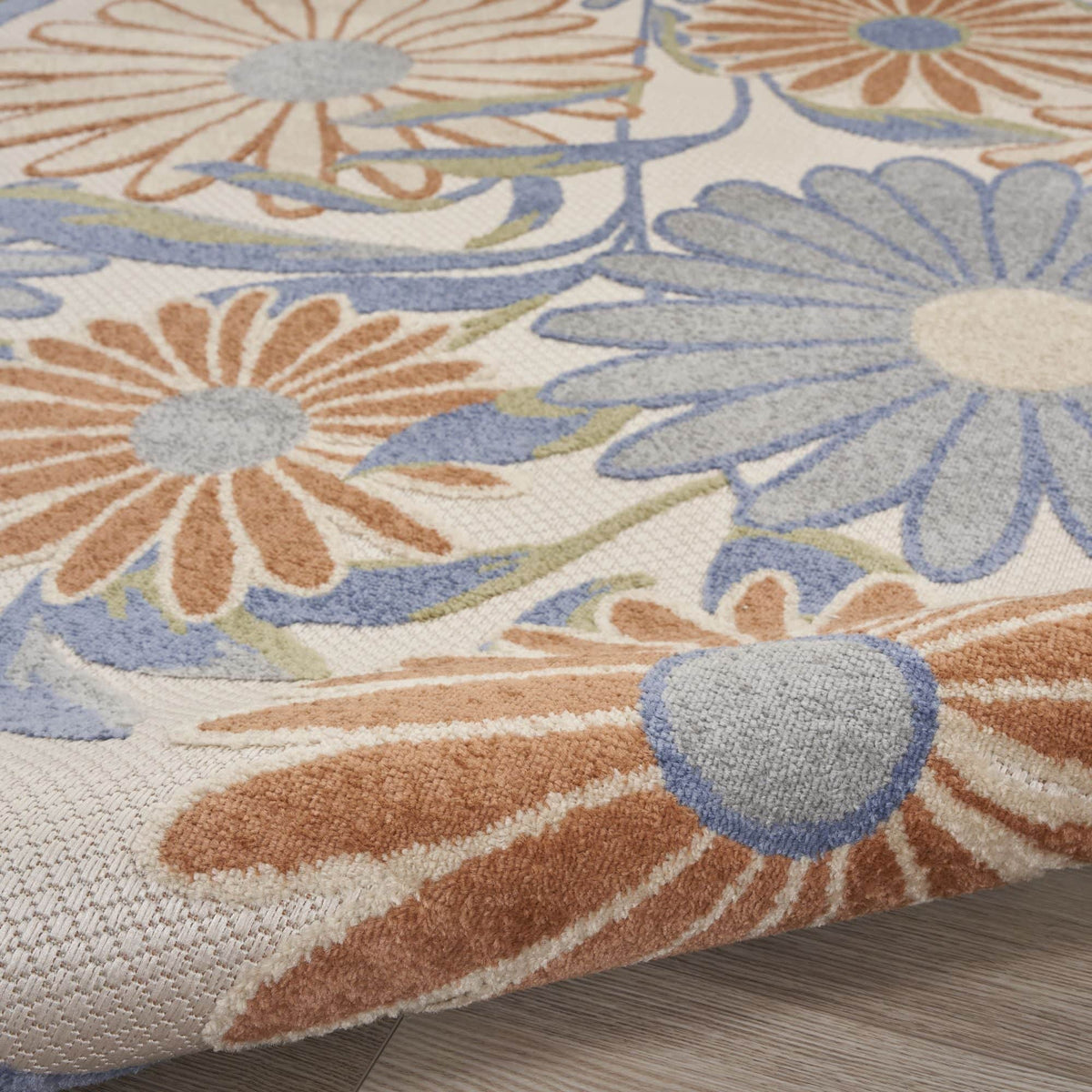 Beige Multicolor Contemporary Indoor Outdoor Floral Area Rug