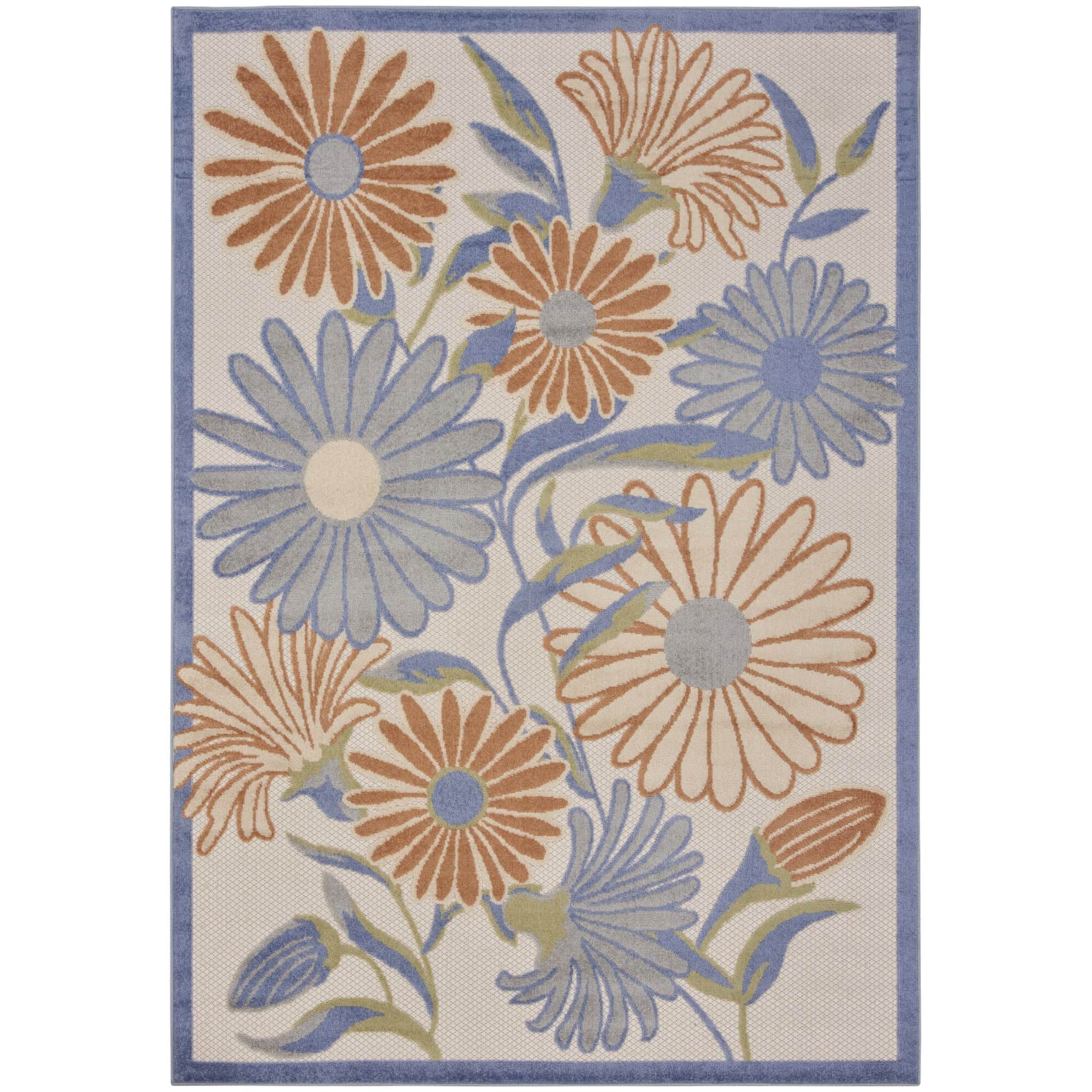 Beige Multicolor Contemporary Indoor Outdoor Floral Area Rug