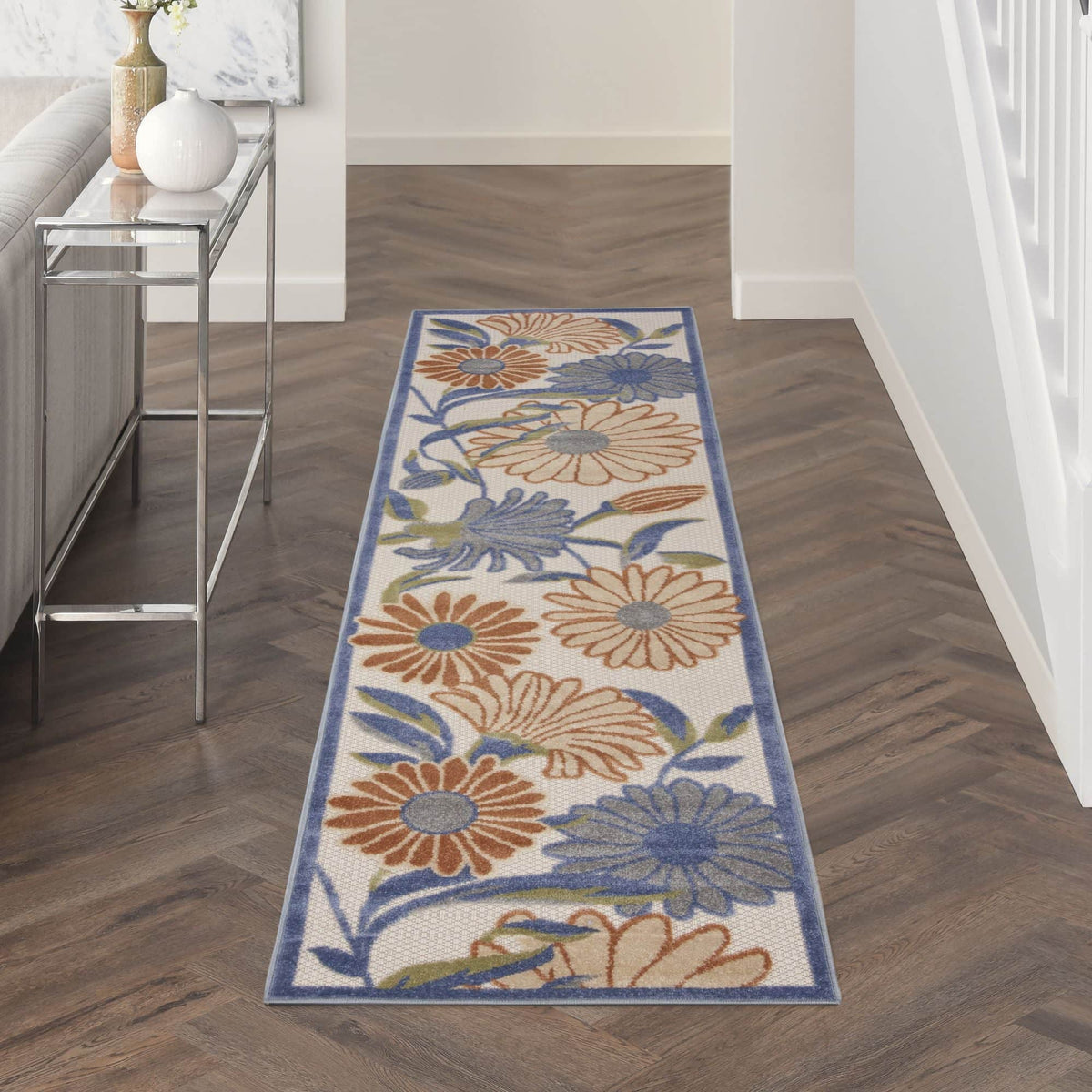 Beige Multicolor Contemporary Indoor Outdoor Floral Area Rug