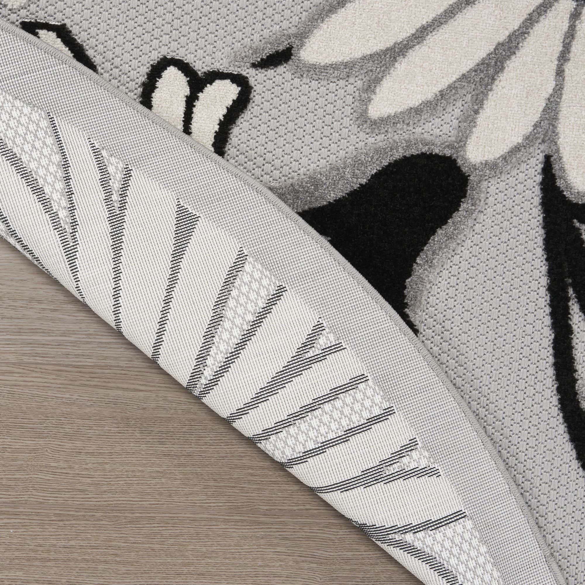 Black White Contemporary Indoor Outdoor Floral Area Rug