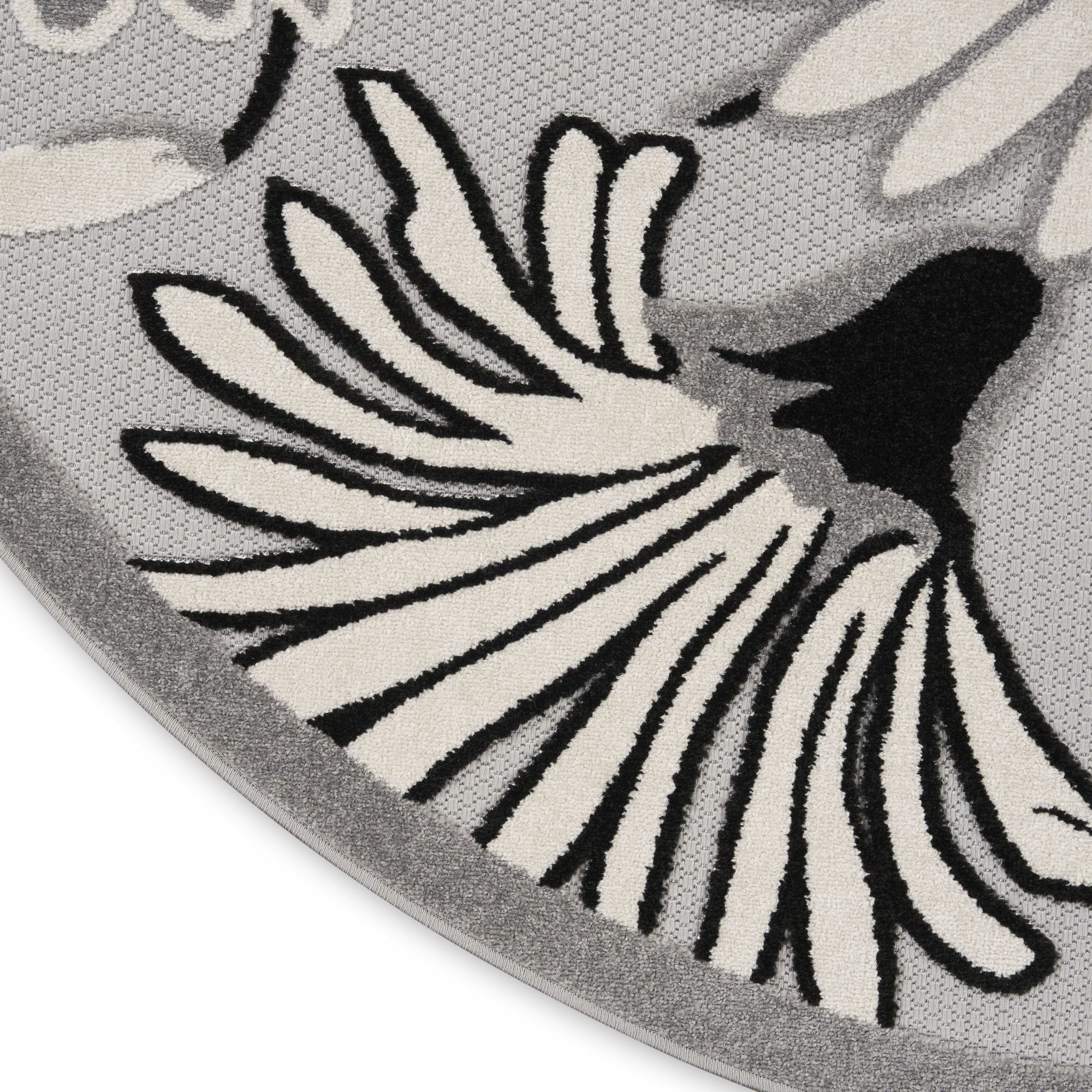 Black White Contemporary Indoor Outdoor Floral Area Rug