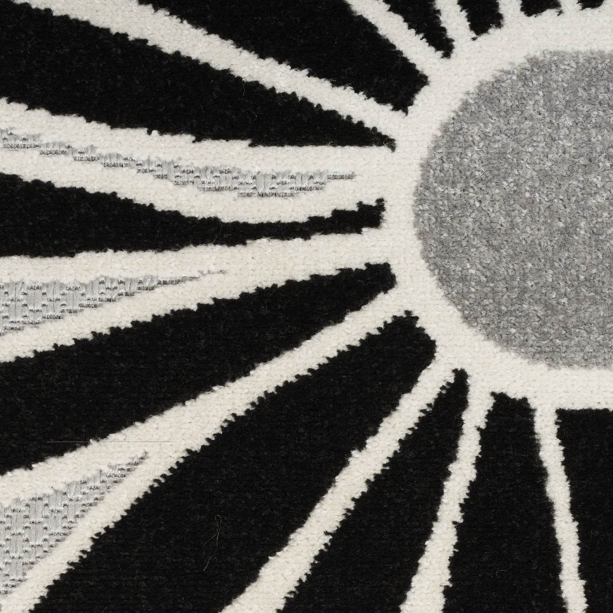 Black White Contemporary Indoor Outdoor Floral Area Rug
