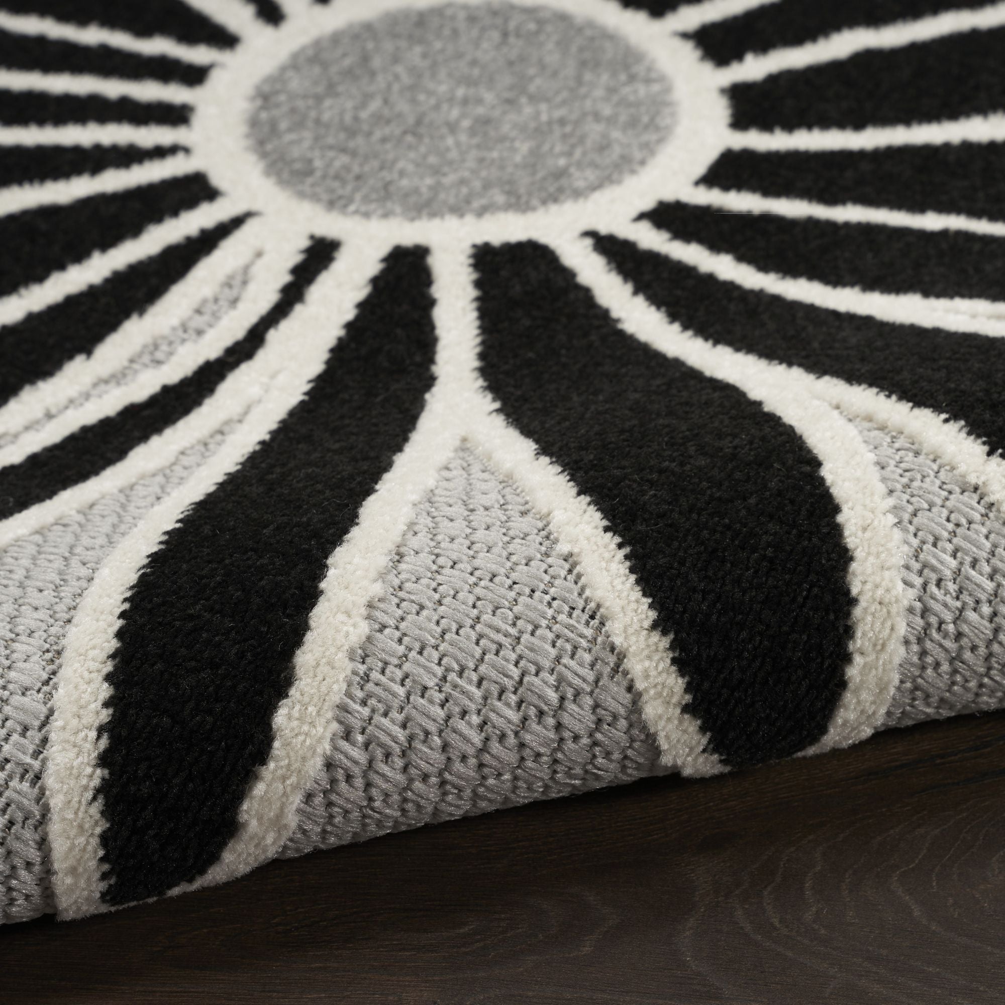 Black White Contemporary Indoor Outdoor Floral Area Rug