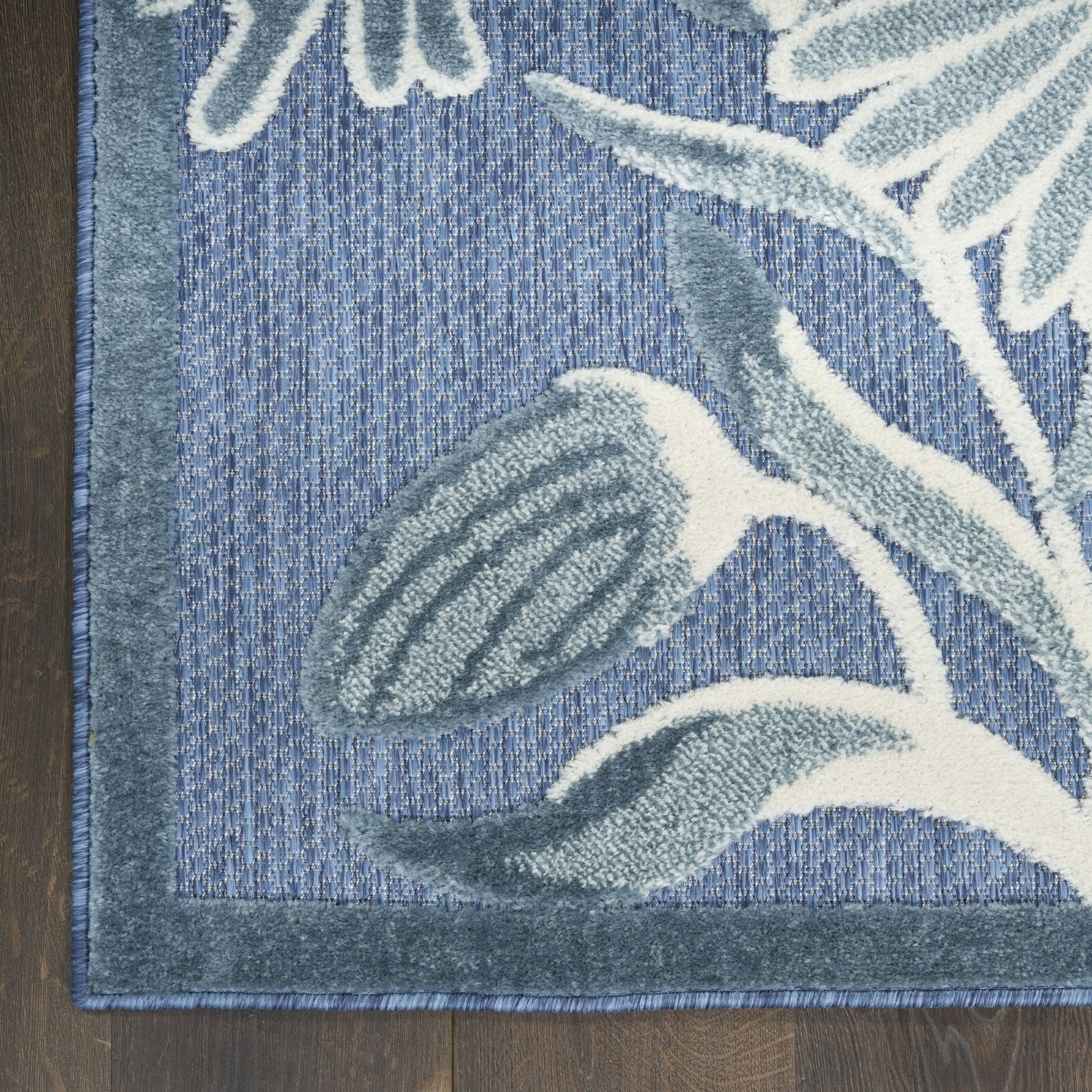 Blue Contemporary Indoor Outdoor Floral Area Rug