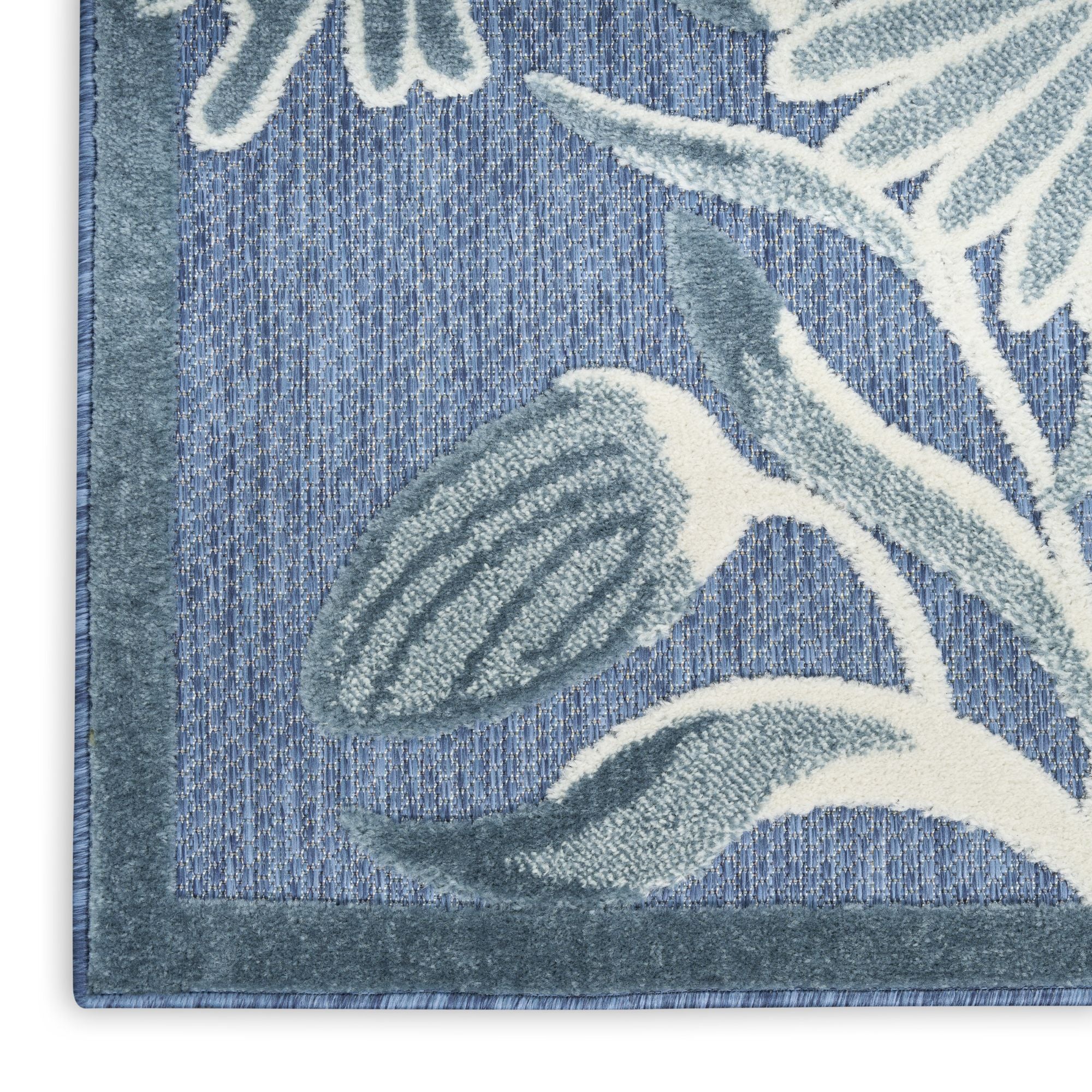 Blue Contemporary Indoor Outdoor Floral Area Rug