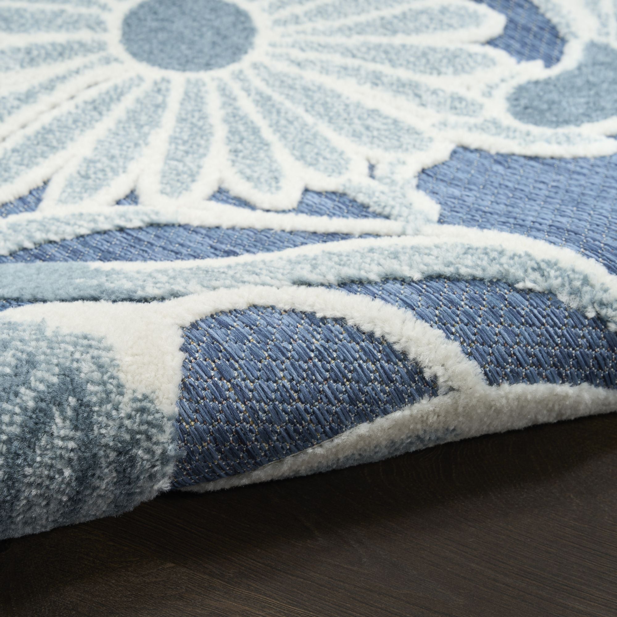 Blue Contemporary Indoor Outdoor Floral Area Rug