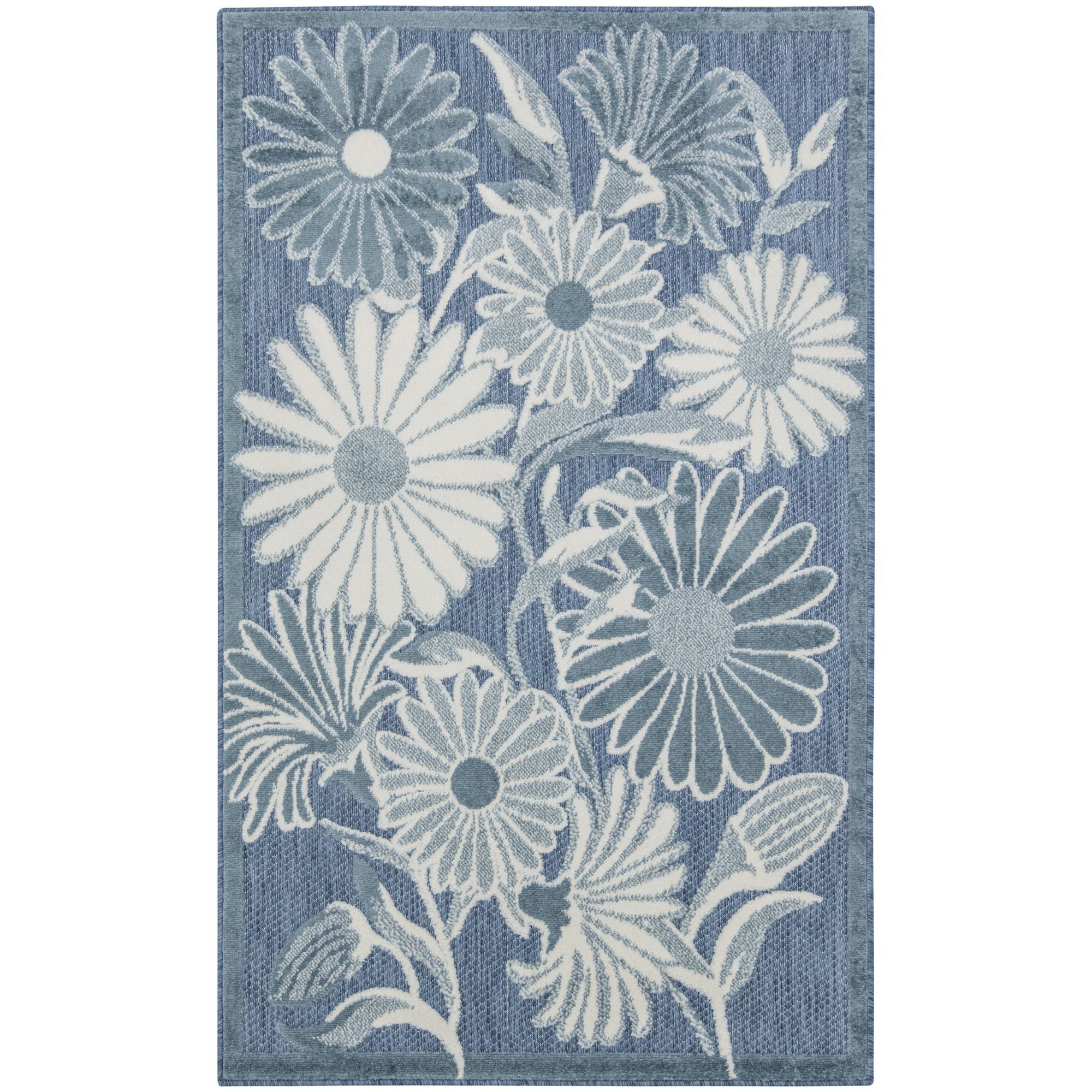 Blue Contemporary Indoor Outdoor Floral Area Rug