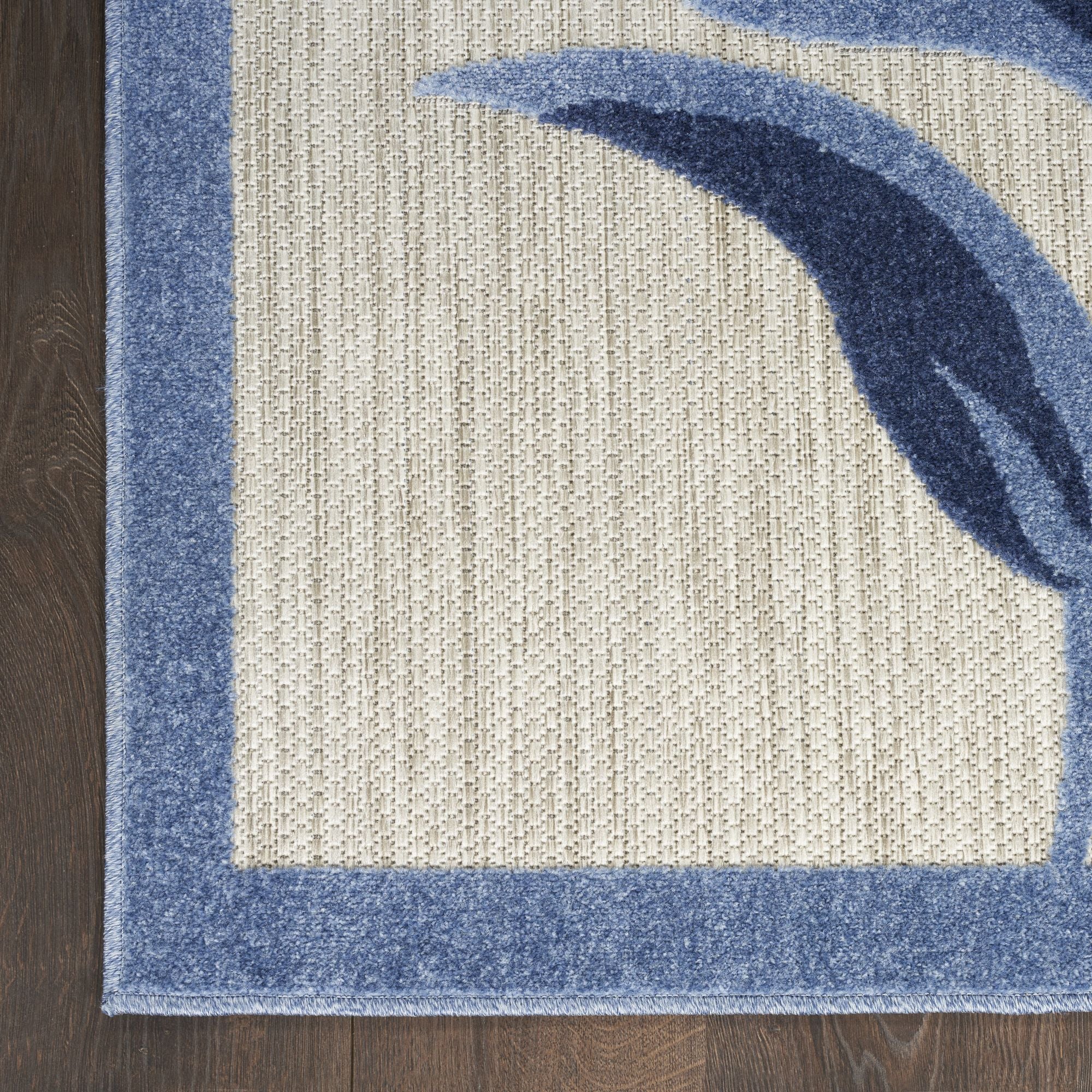 Blue Grey Contemporary Indoor Outdoor Floral Area Rug