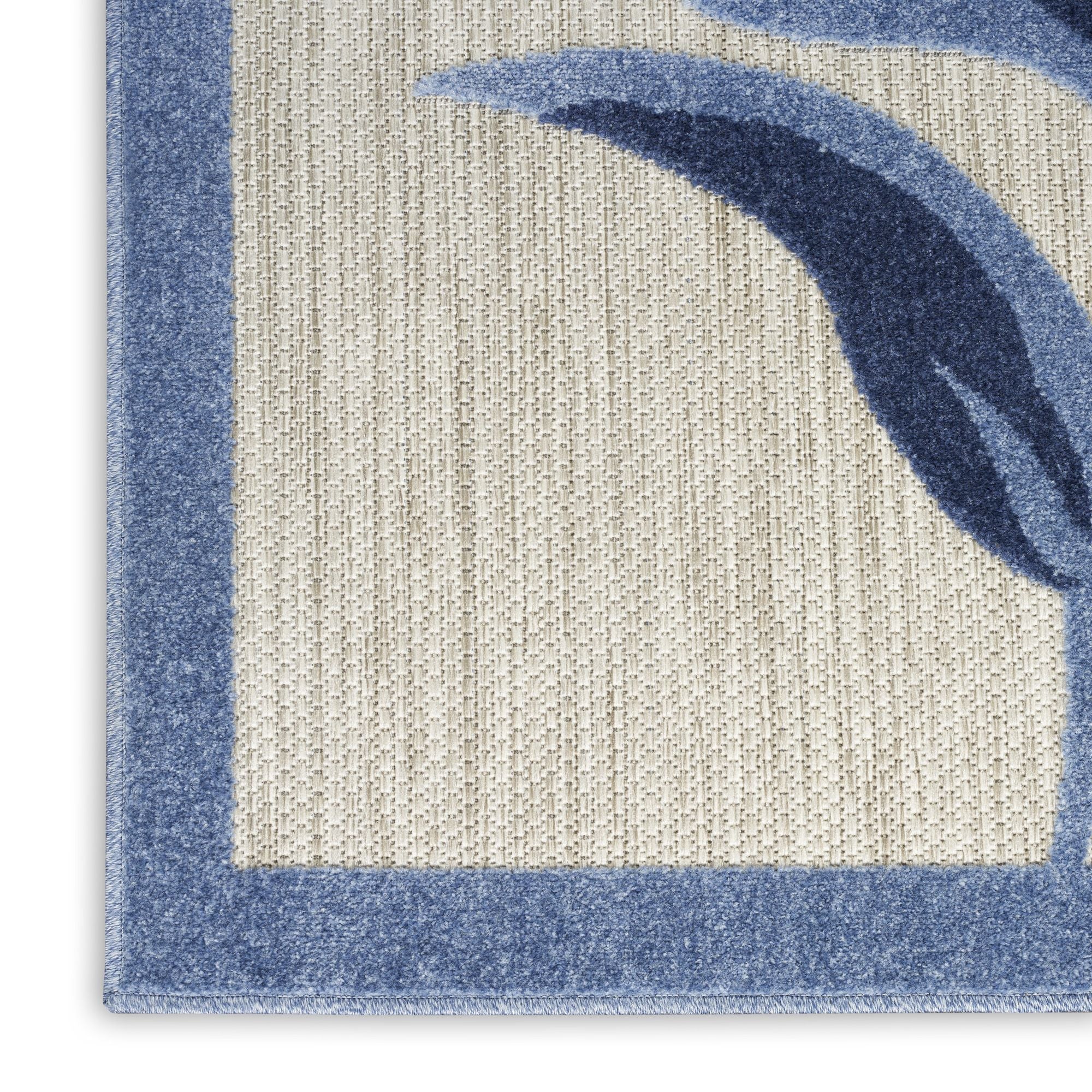 Blue Grey Contemporary Indoor Outdoor Floral Area Rug