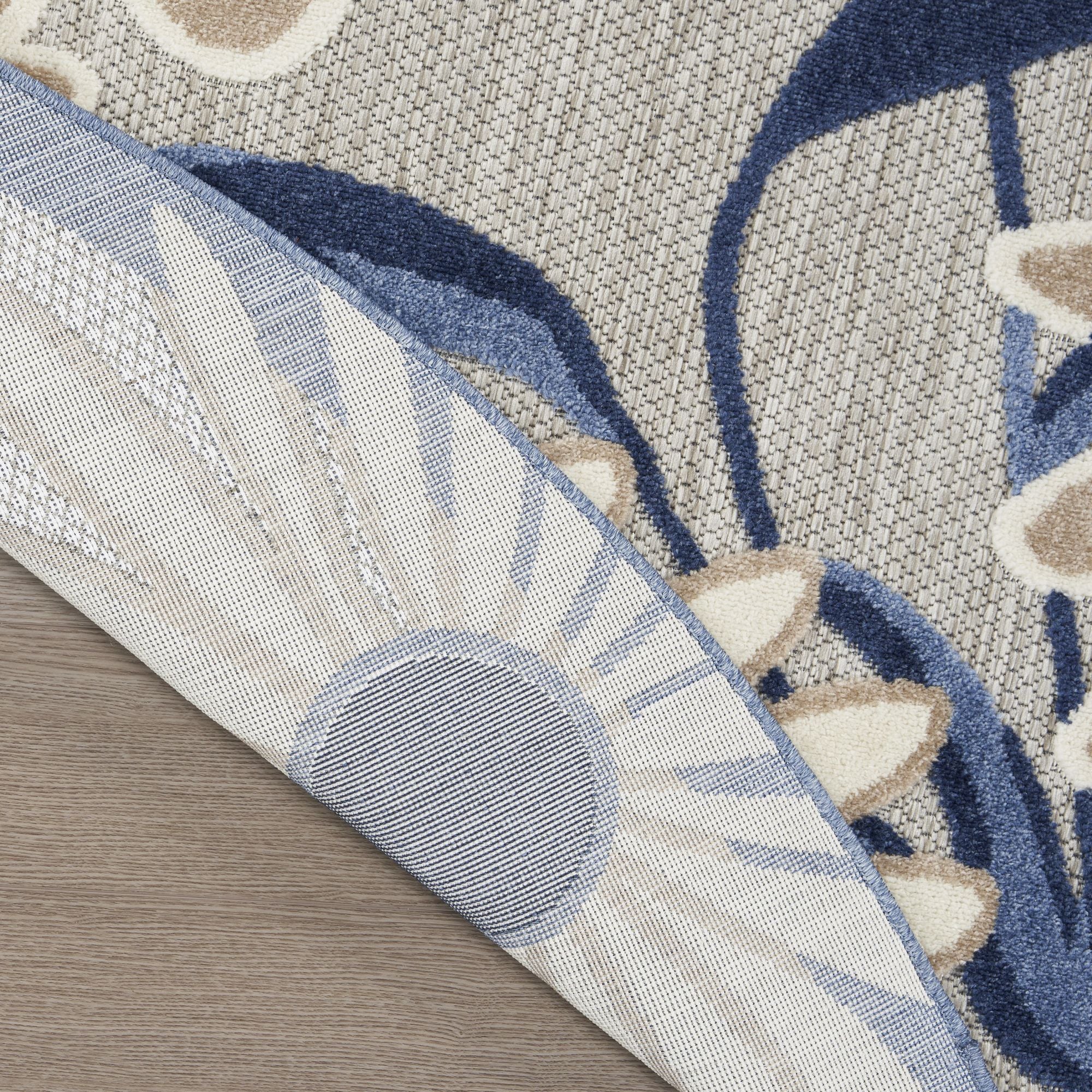 Blue Grey Contemporary Indoor Outdoor Floral Area Rug