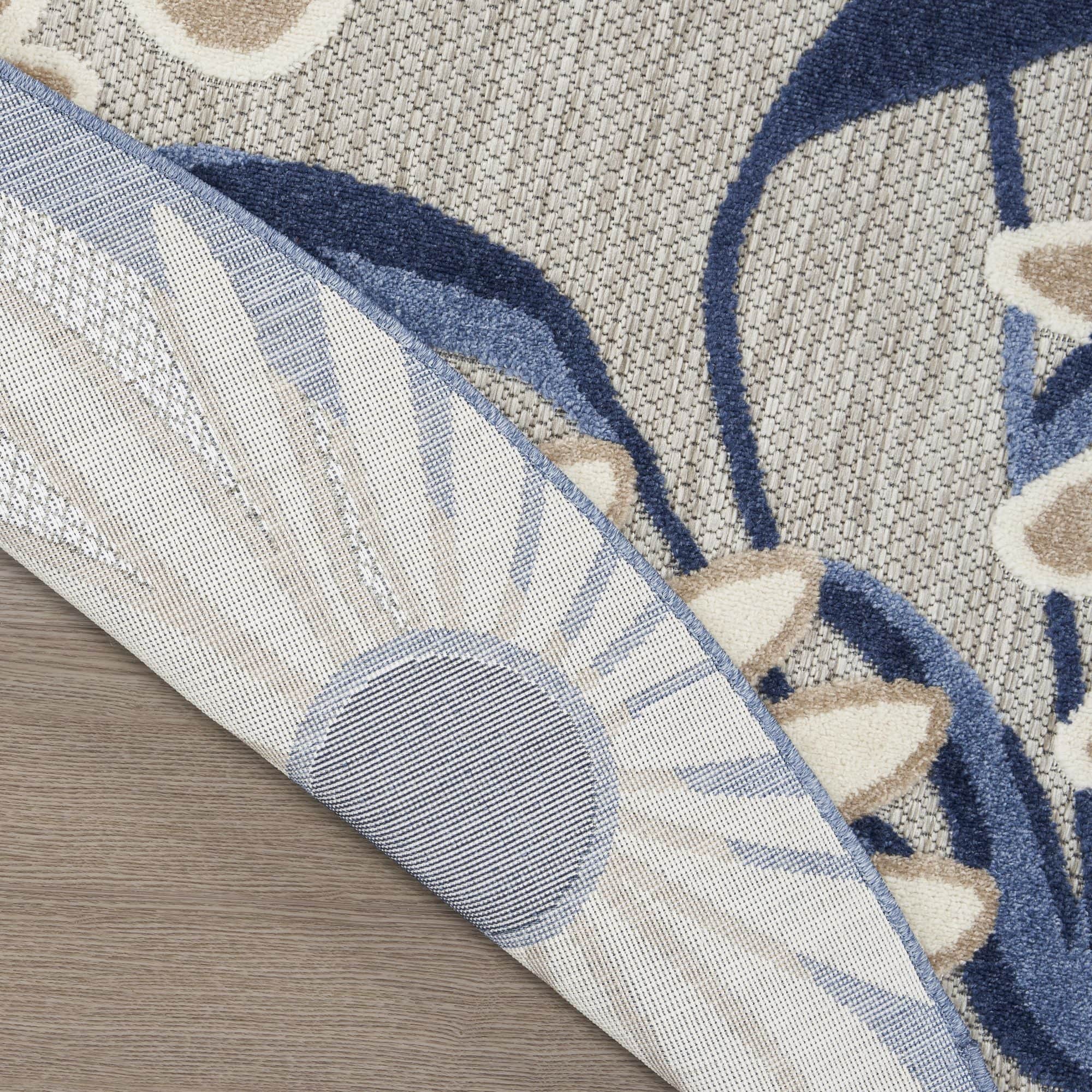 Blue Grey Contemporary Indoor Outdoor Floral Area Rug