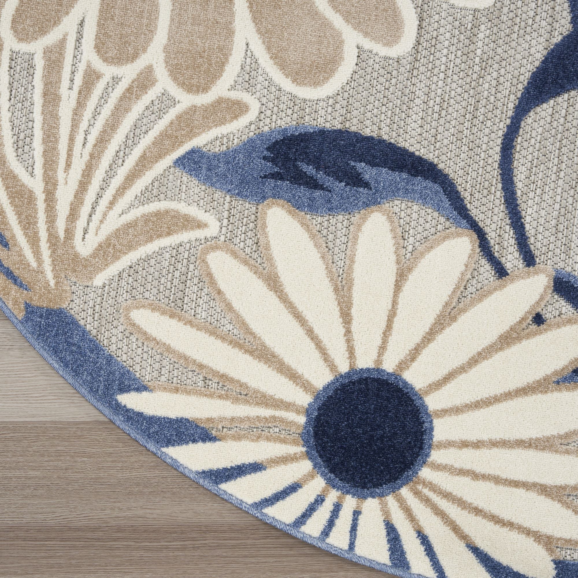 Blue Grey Contemporary Indoor Outdoor Floral Area Rug