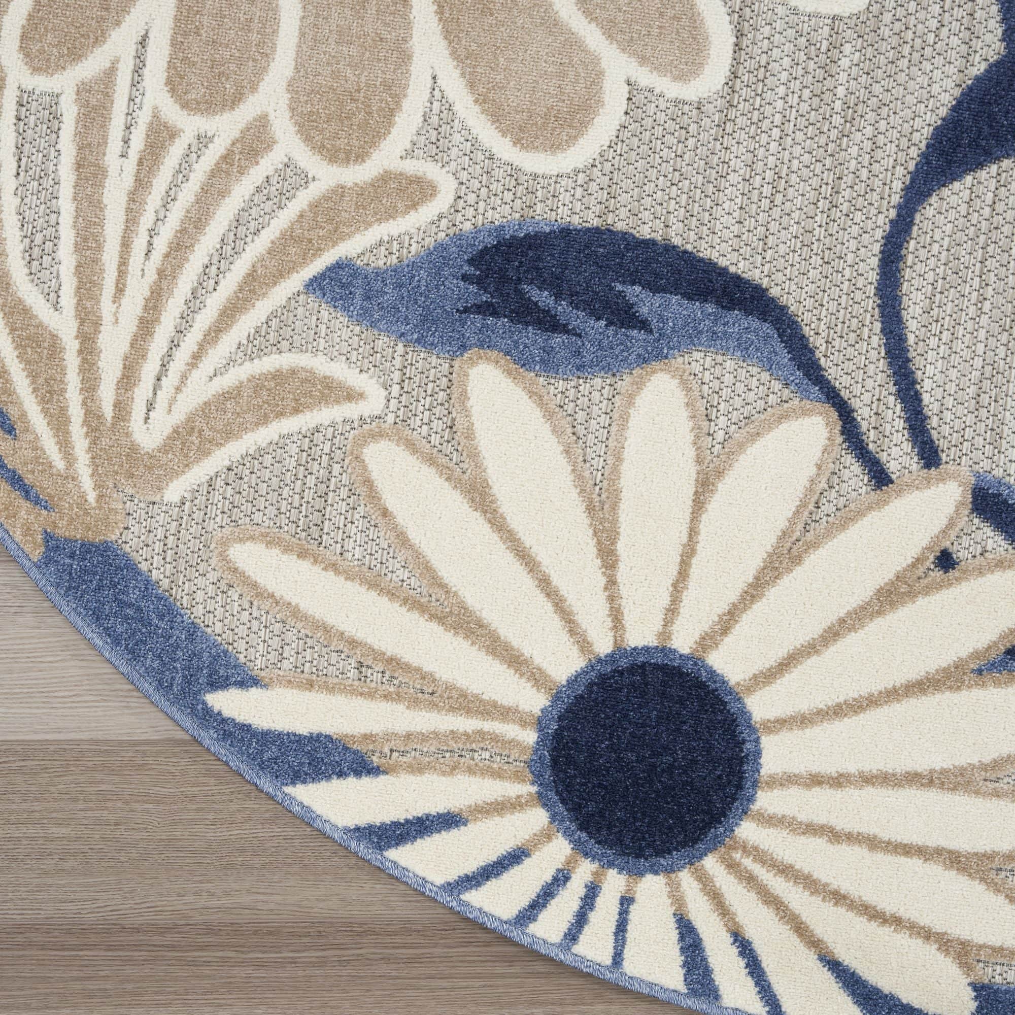 Blue Grey Contemporary Indoor Outdoor Floral Area Rug