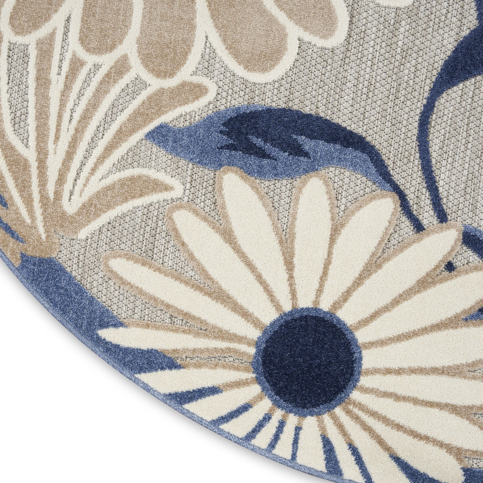 Blue Grey Contemporary Indoor Outdoor Floral Area Rug